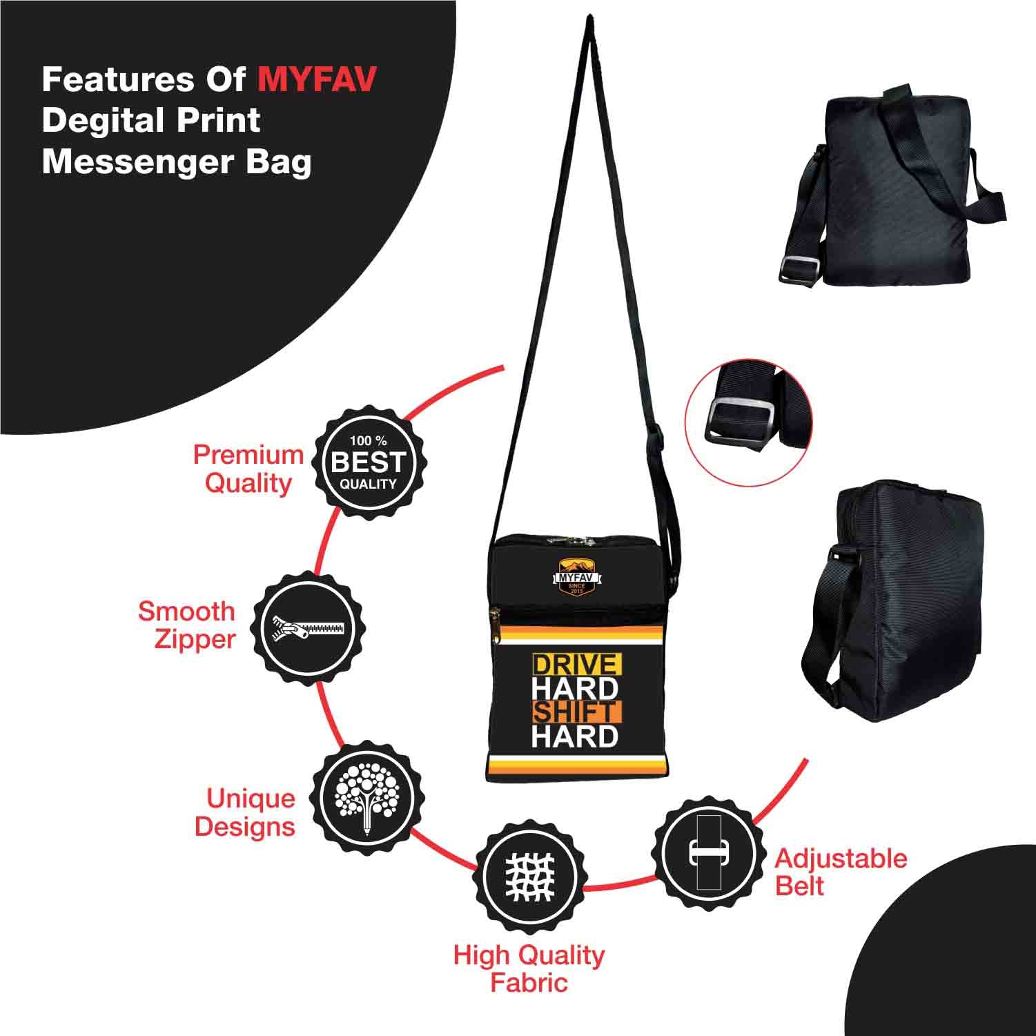 My Fav Drive Hard Shift Hard Messanger Bag Sling Bag For Boys Girls