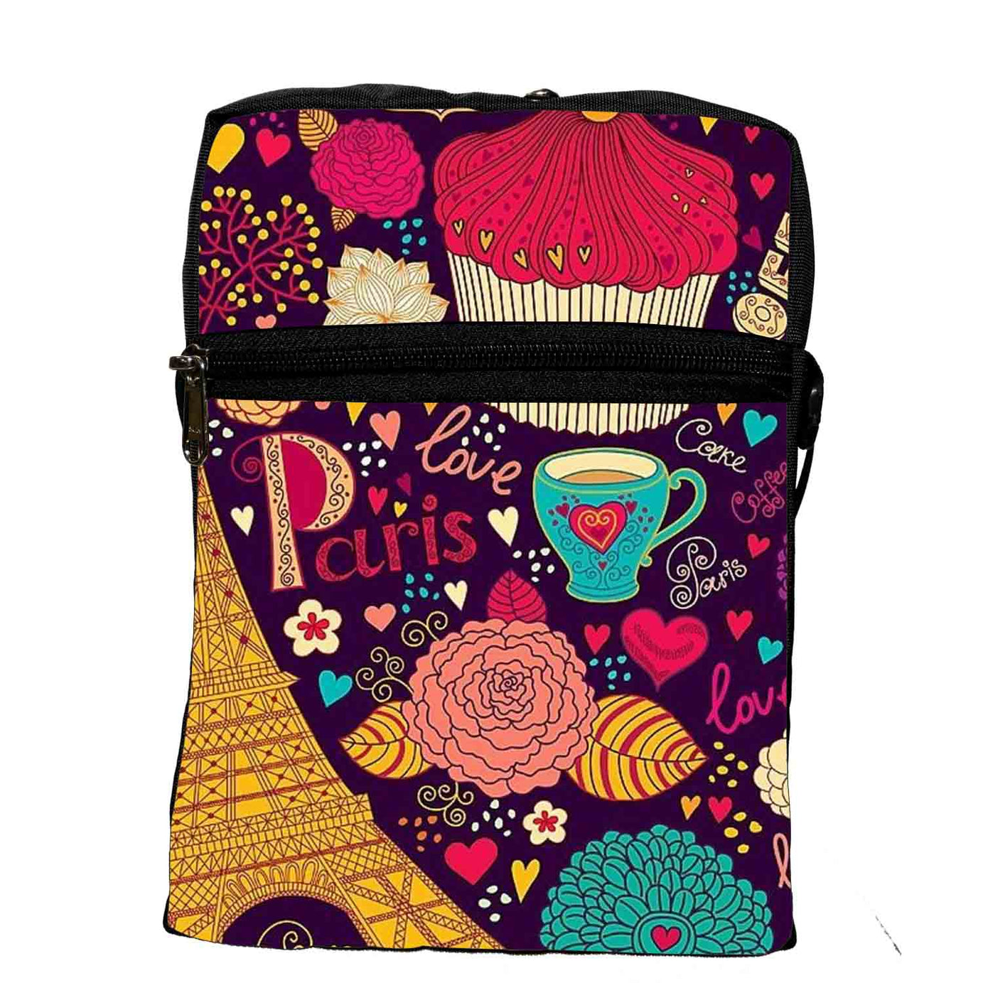 My Fav Love Paris Print Messanger Bag Sling Bag For Boys Girls