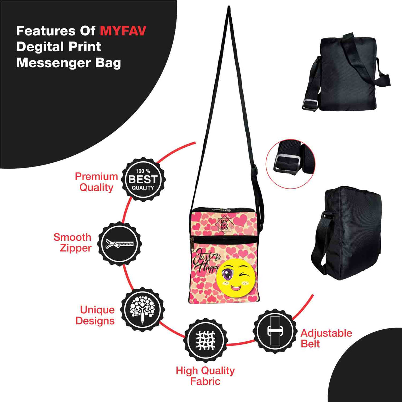 My Fav Just Be Happy Messanger Bag For Men Women Sling Bag For Boys Girls