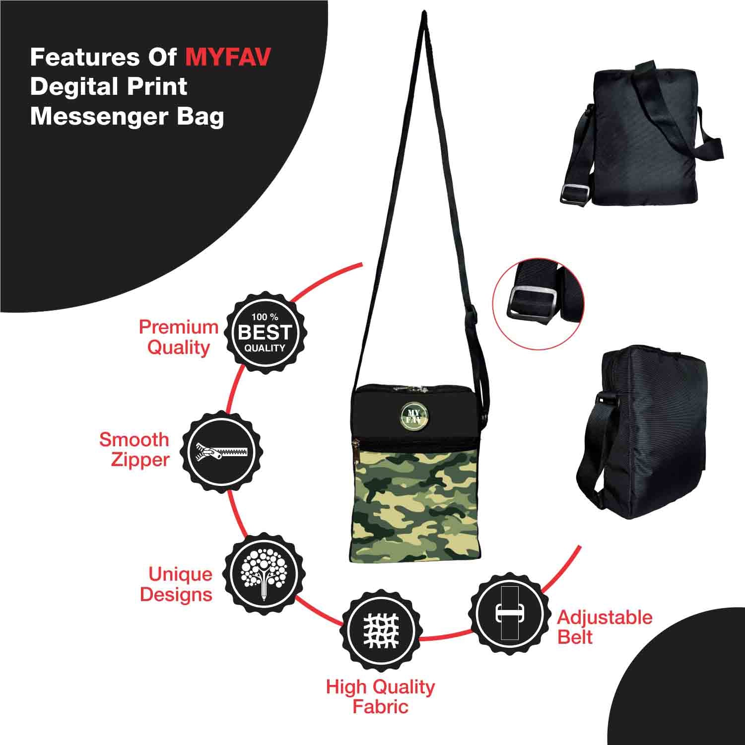 My Fav Military Print Messanger Bag For Men Women Sling Bag For Boys Girls