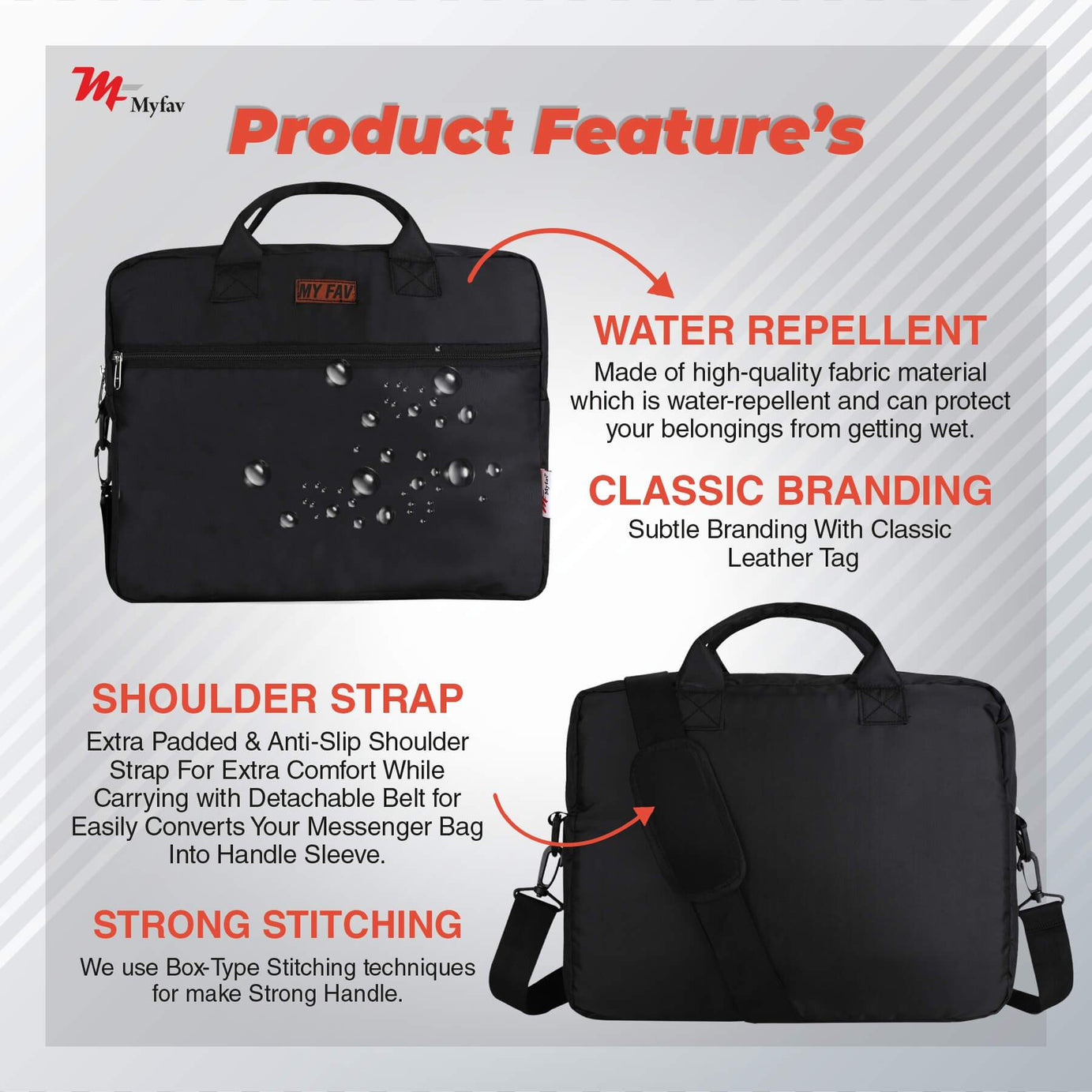 MY FAV Office Bag for Men and Women, Water Repellent Highly Durable Business Briefcase Bag for Laptop/ Notebook/ MacBook/ Office/ Travel/ Business - Design 1