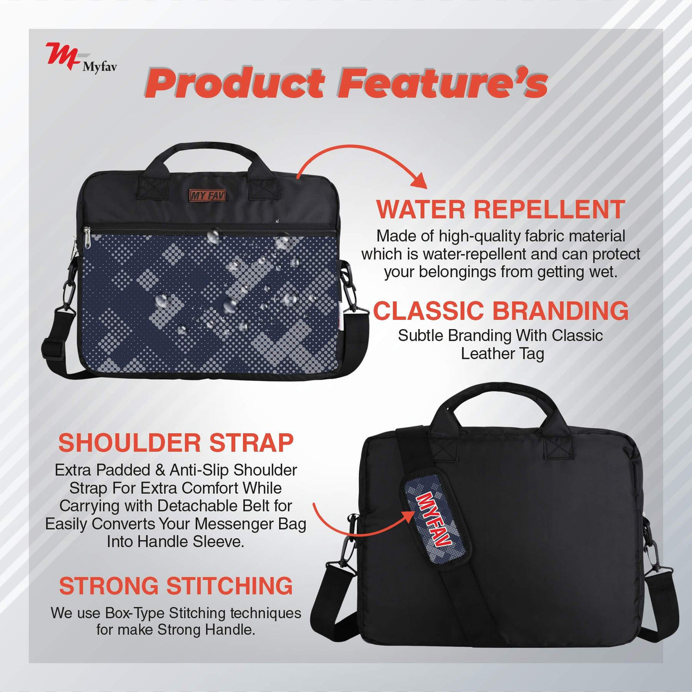 MY FAV Office Bag for Men and Women, Water Repellent Highly Durable Business Briefcase Bag for Laptop/Notebook/MacBook/Office/Travel/Business - Design 2