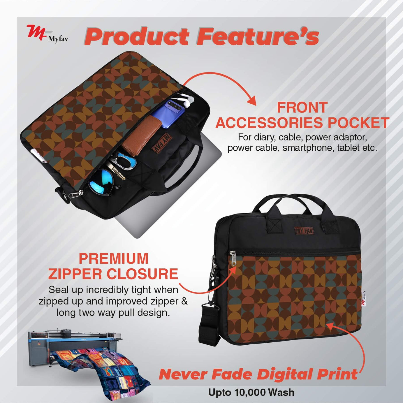 MY FAV Office Bag for Men and Women, Water Repellent Highly Durable Business Briefcase Bag for Laptop/Notebook/MacBook/Office/Travel/Business - Design 3