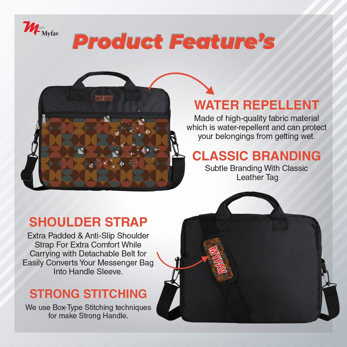 MY FAV Office Bag for Men and Women, Water Repellent Highly Durable Business Briefcase Bag for Laptop/Notebook/MacBook/Office/Travel/Business - Design 3