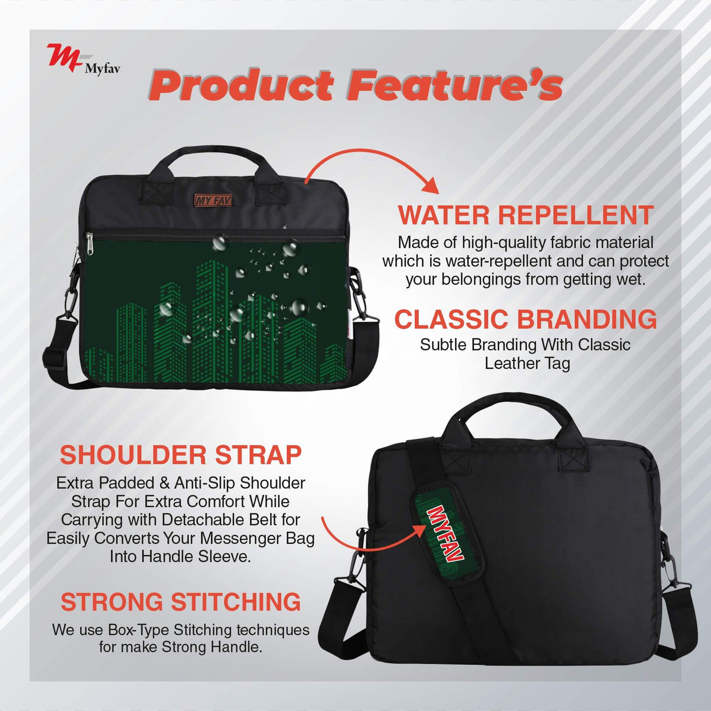 MY FAV Office Bag for Men and Women, Water Repellent Highly Durable Business Briefcase Bag for Laptop/Notebook/MacBook/Office/Travel/Business - Design 4