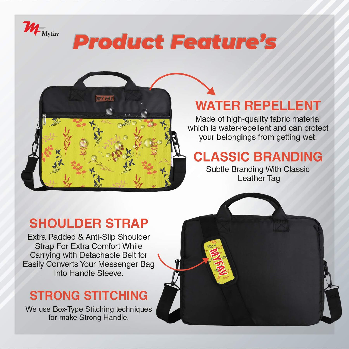 MY FAV Office Bag for Men and Women, Water Repellent Highly Durable Business Briefcase Bag for Laptop/Notebook/MacBook/Office/Travel/Business - Design 6