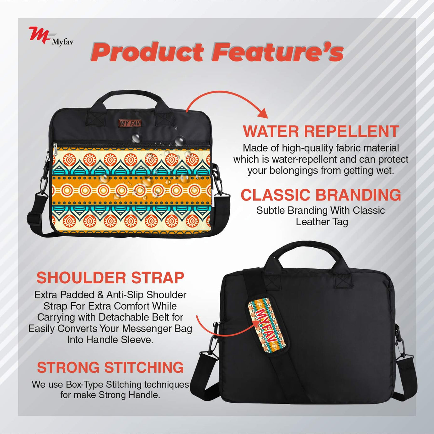 MY FAV Office Bag for Men and Women, Water Repellent Highly Durable Business Briefcase Bag for Laptop/Notebook/MacBook/Office/Travel/Business - Design 9