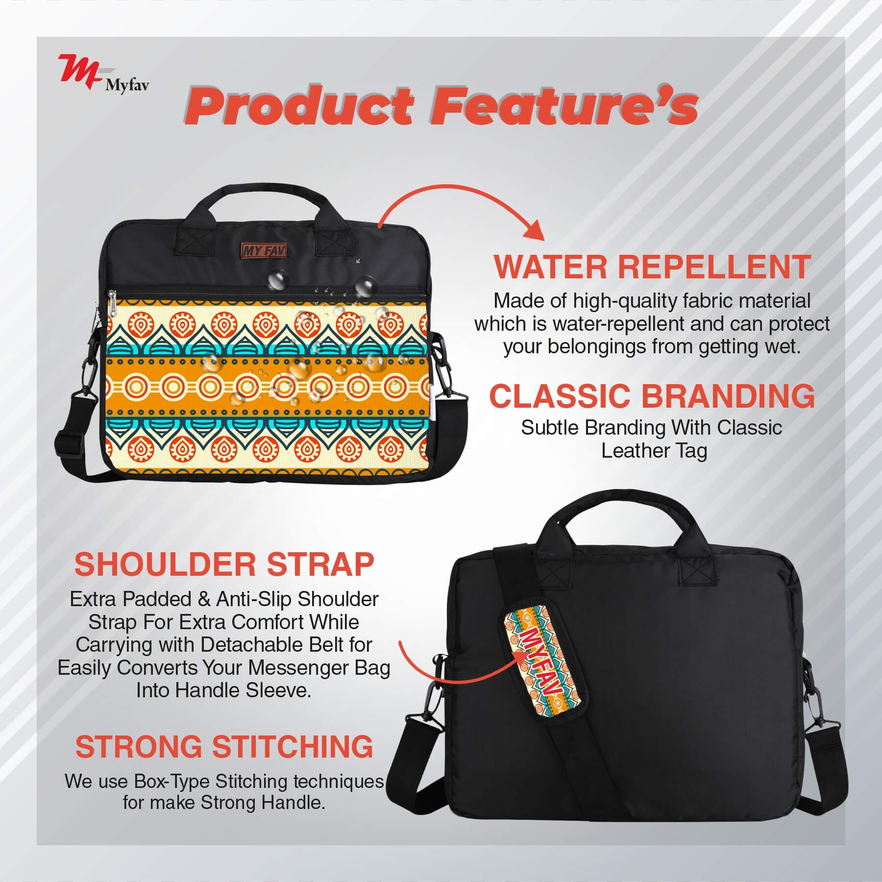 MY FAV Office Bag for Men and Women, Water Repellent Highly Durable Business Briefcase Bag for Laptop/Notebook/MacBook/Office/Travel/Business - Design 9