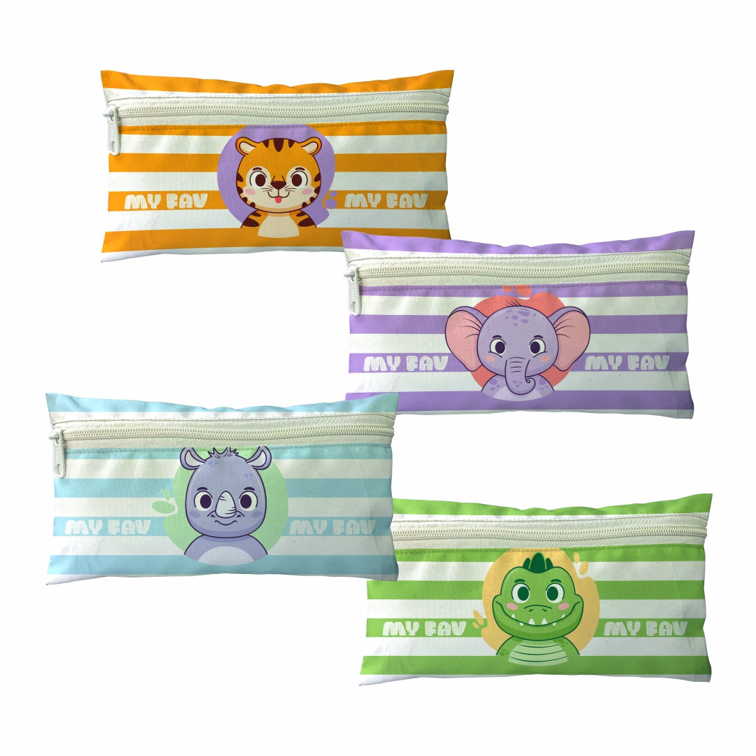 MY FAV Animal Print Pencil Pouch Bag Case with Zip for Students, School Supply Organizer Stationery Zip Pouch Bag for Kids Return Gifts