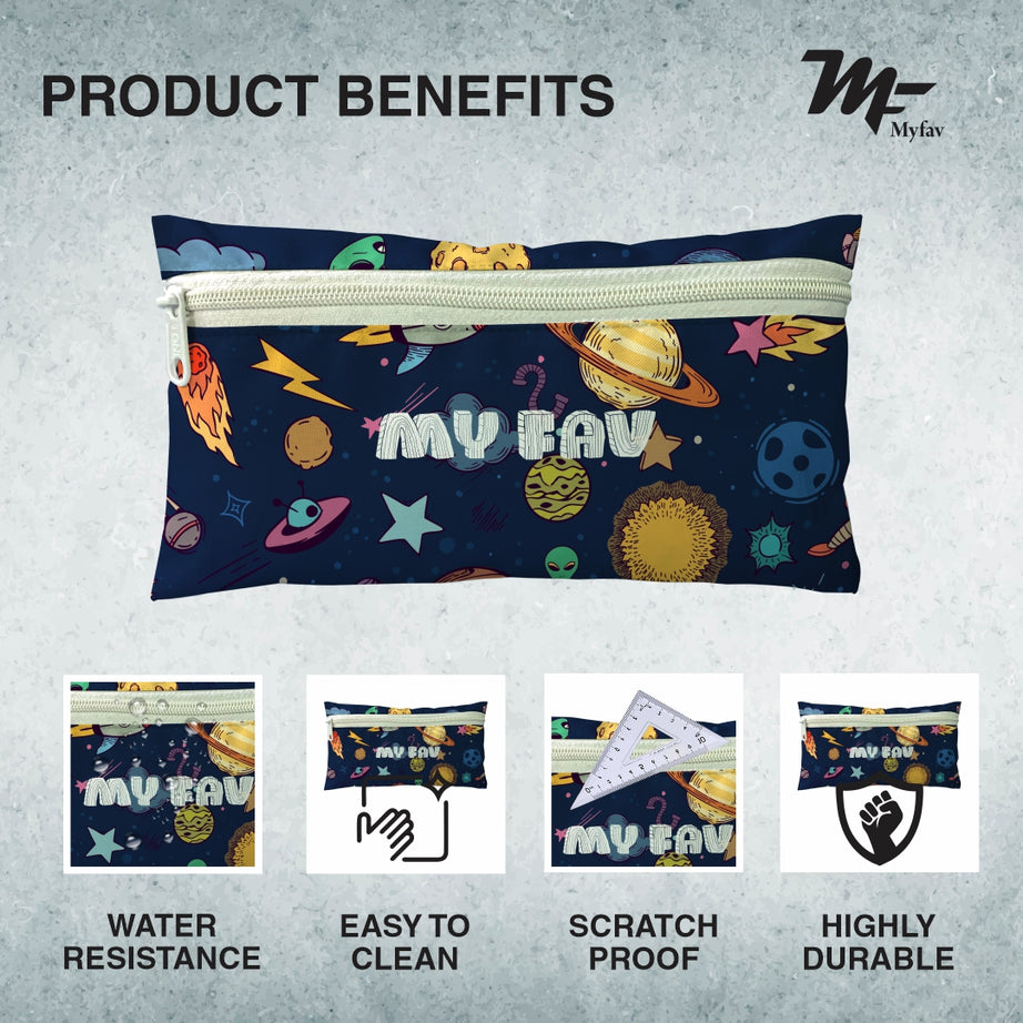 MY FAV Explore Space Print Pencil Pouch Bag Case with Zip for Students, School Supply Organizer Stationery Zip Pouch Bag for Kids Return Gifts