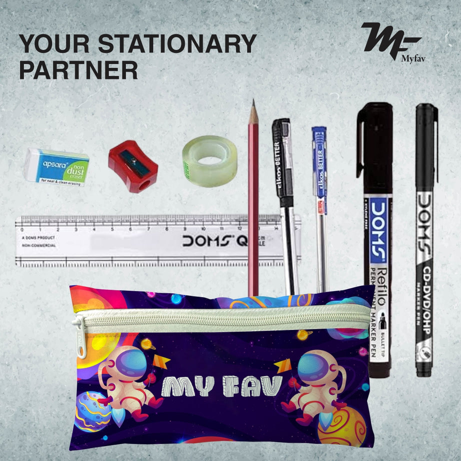MY FAV Explore Space Print Pencil Pouch Bag Case with Zip for Students, School Supply Organizer Stationery Zip Pouch Bag for Kids Return Gifts