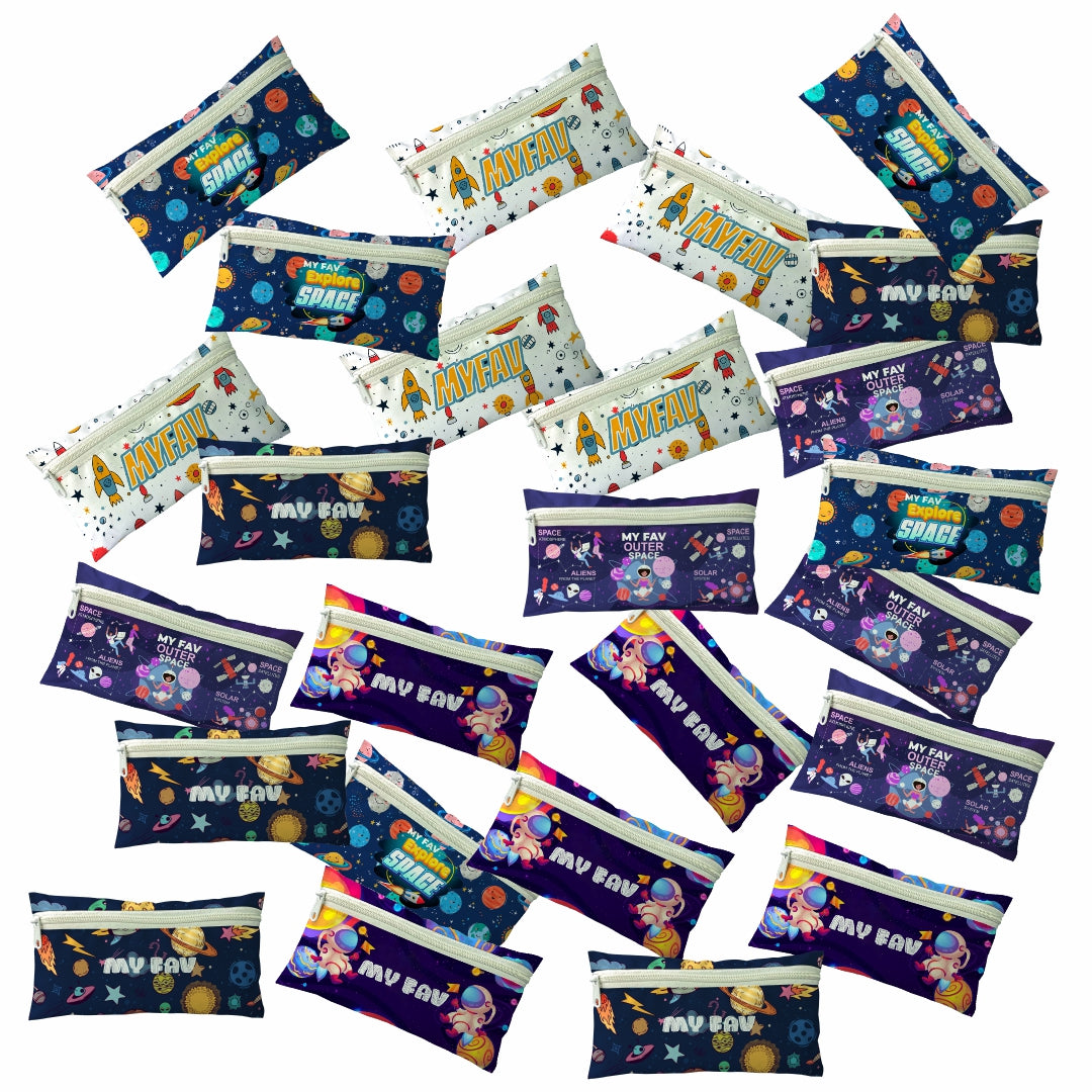 MY FAV Explore Space Print Pencil Pouch Bag Case with Zip for Students (20 Pcs)