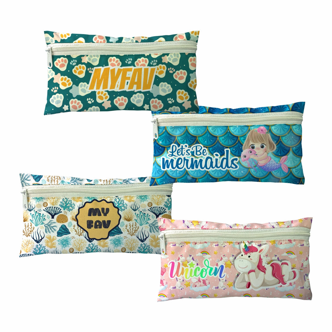 MY FAV Unicorn Print Pencil Pouch Bag Case with Zip for Students (4 Pcs)