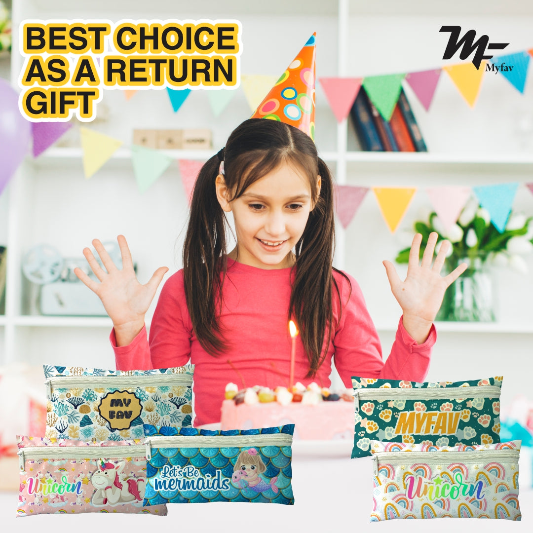 MY FAV Unicorn Print Pencil Pouch Bag Case with Zip for Students (5 Pcs)