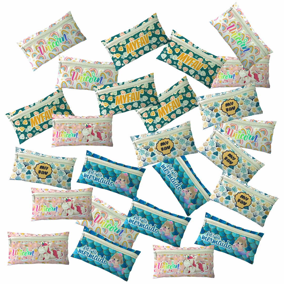 MY FAV Unicorn Print Pencil Pouch Bag Case with Zip for Students (50 Pcs)