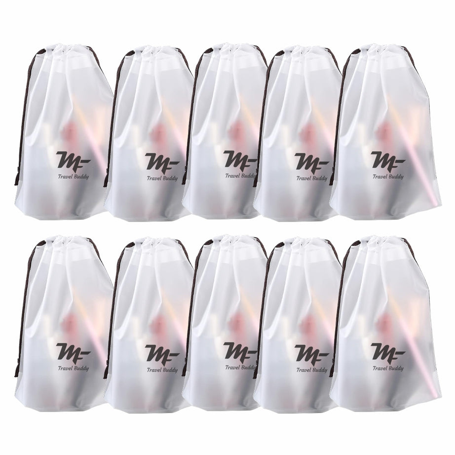 MY Fav Pack of 10 Pcs Shoe Bag Cover for Shoe Storage & Travelling Drawstring Bags Waterproof, White