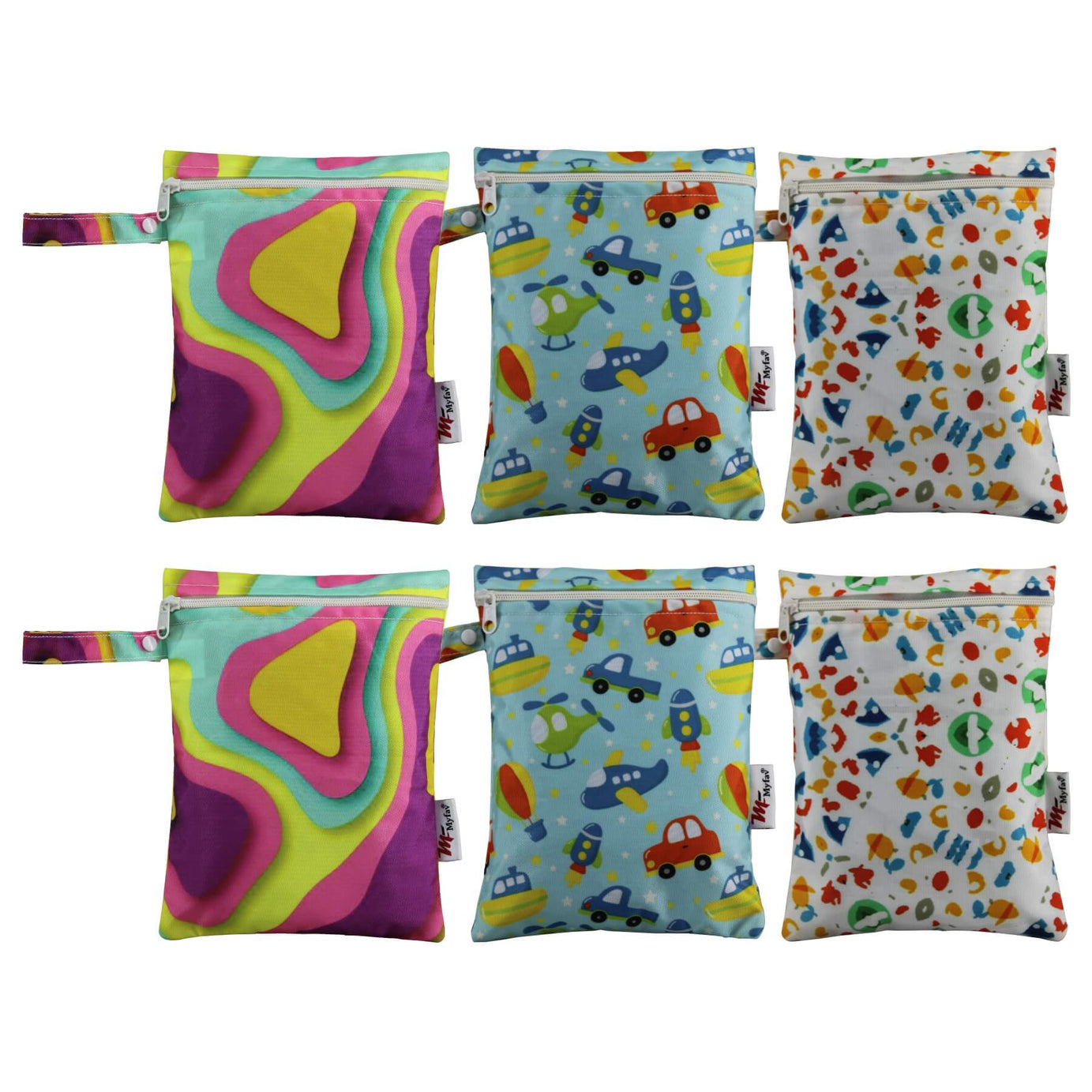 My Fav Multiutility Wet Dry Pouch with Zipper, Resusable & Washable Organizer Baby Diaper Bag/Travel Pouch/Travel Kit (Multicolor) Pack of 6