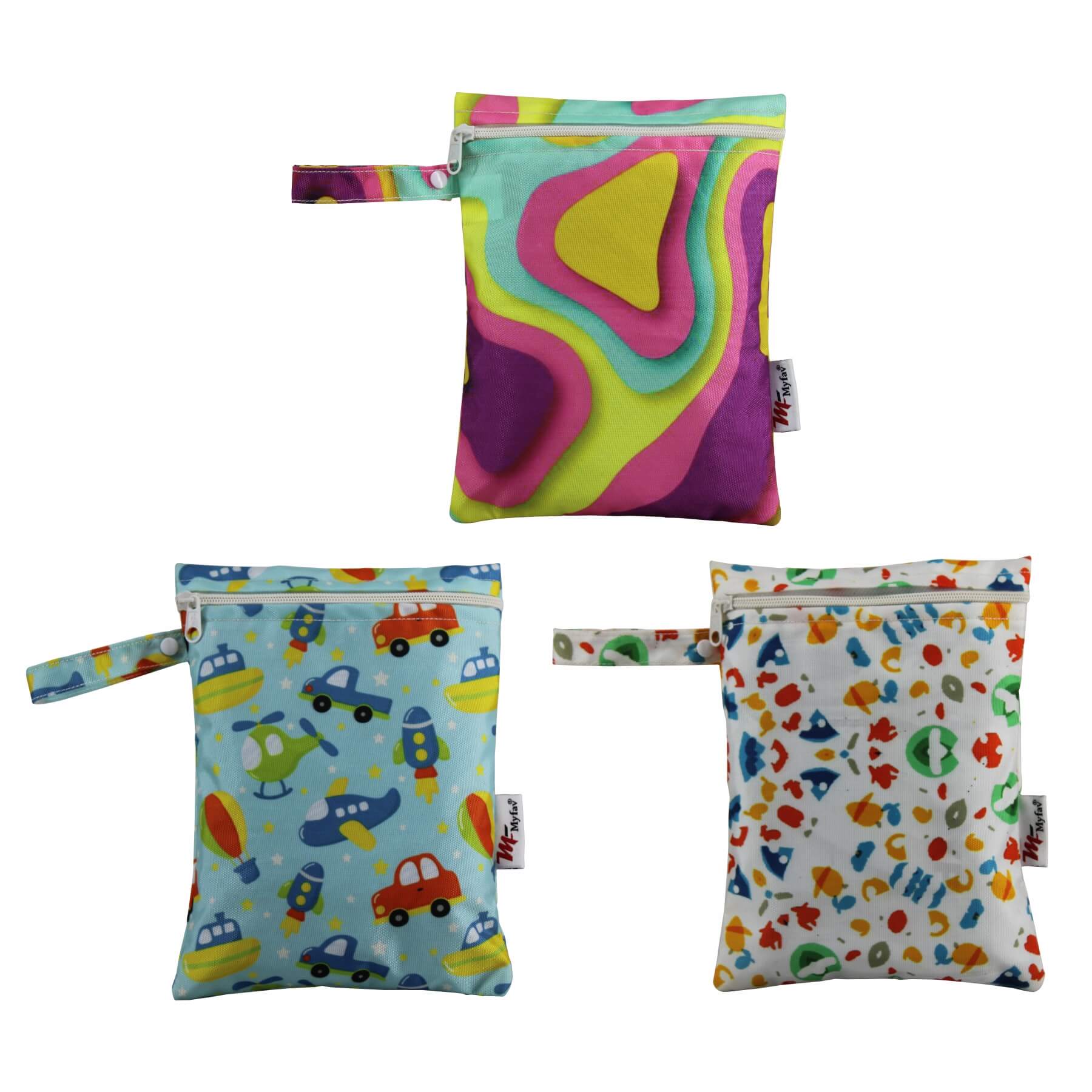 My Fav Spiral Print Multiutility Wet Dry Pouch/Diaper Bag/Travel Pouch/Travel Kit - Pack of 3