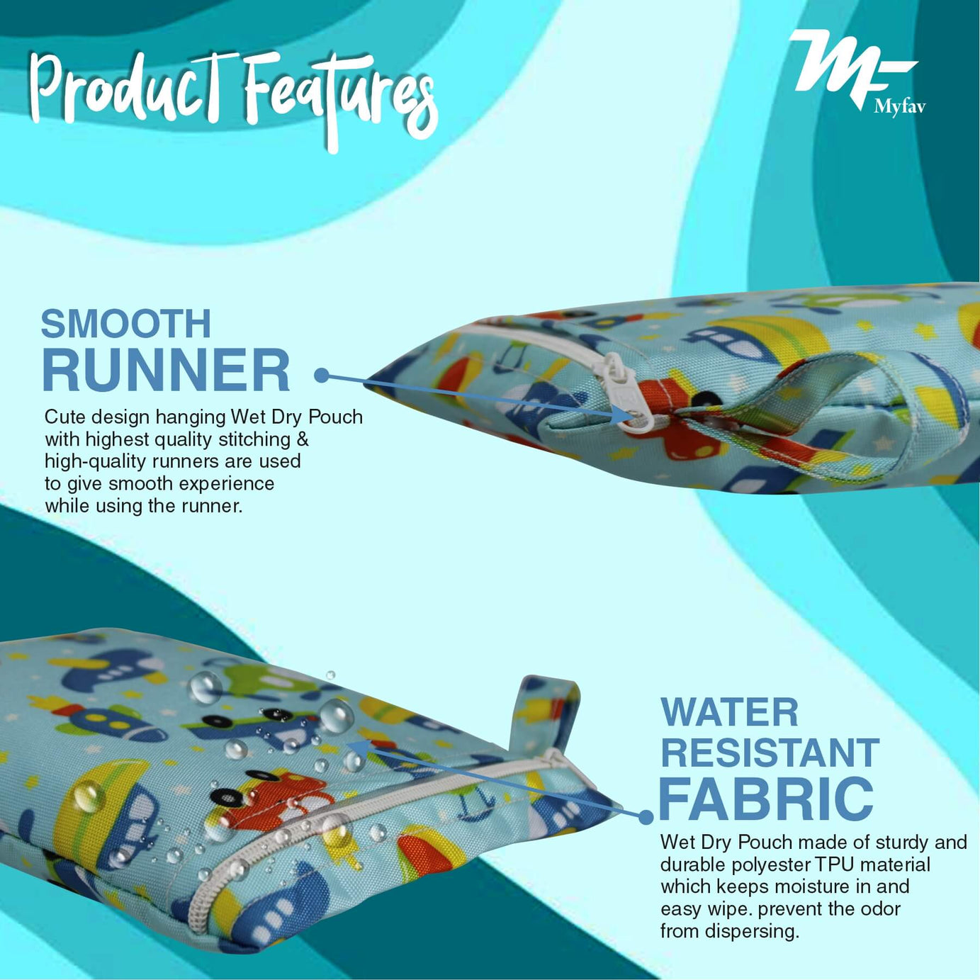 My Fav Kidish Print Multiutility Wet Dry Pouch/Diaper Bag/Travel Pouch/Travel Kit