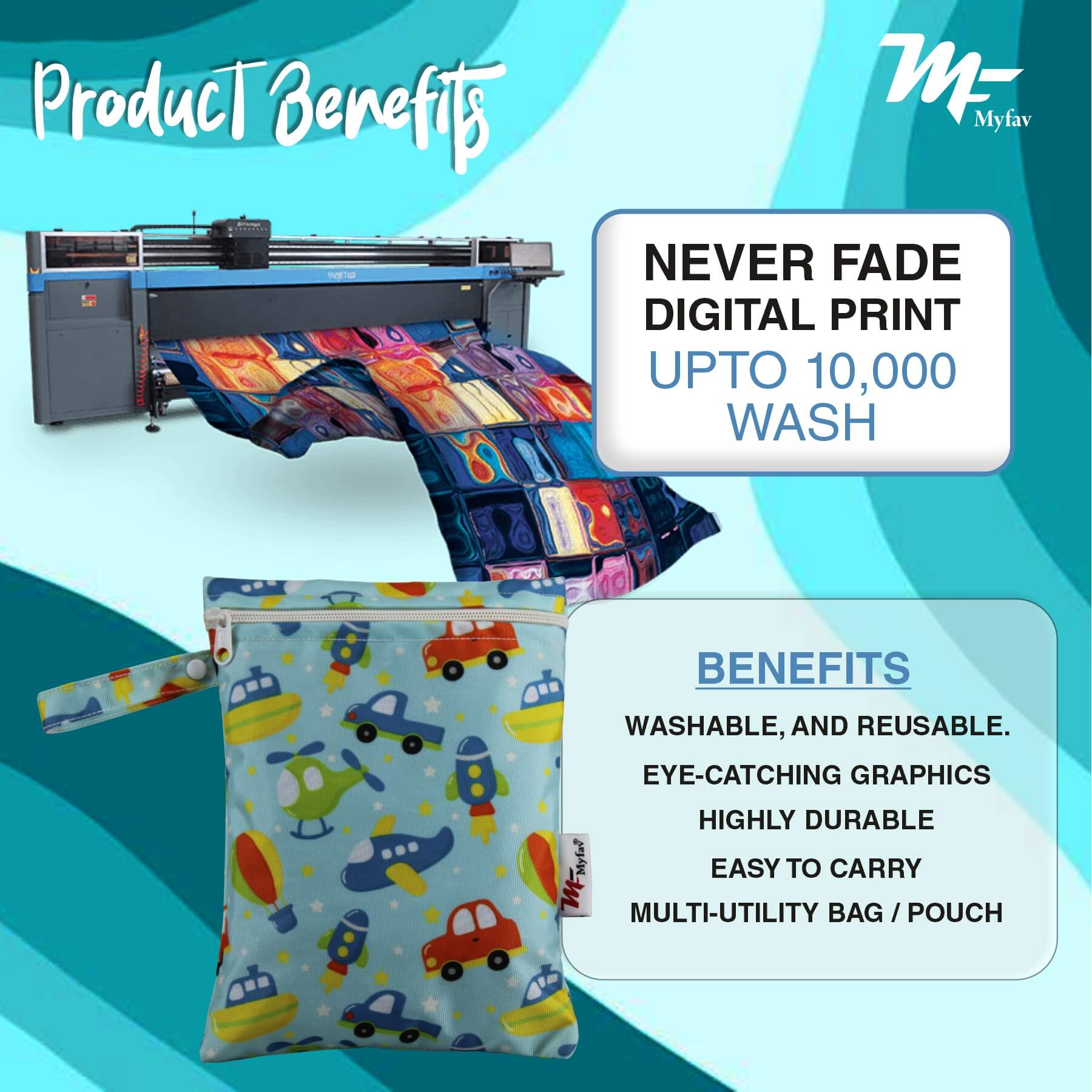 My Fav Kidish Print Multiutility Wet Dry Pouch/Diaper Bag/Travel Pouch/Travel Kit