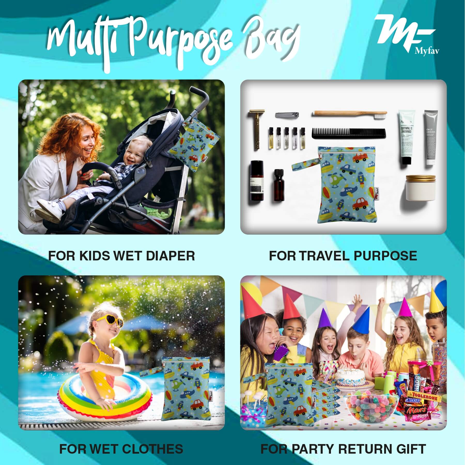 My Fav Kidish Print Multiutility Wet Dry Pouch/Diaper Bag/Travel Pouch/Travel Kit