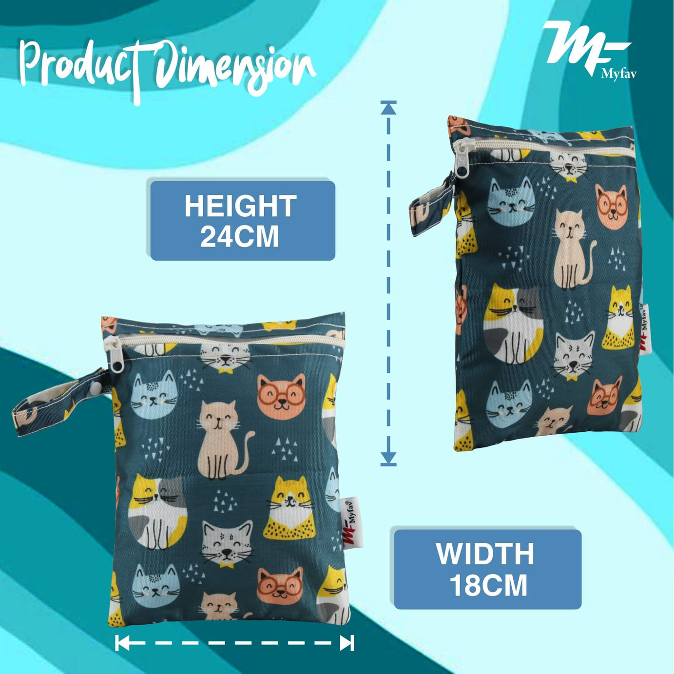 My Fav Cat Print Multiutility Wet Dry Pouch/Diaper Bag/Travel Pouch/Travel Kit