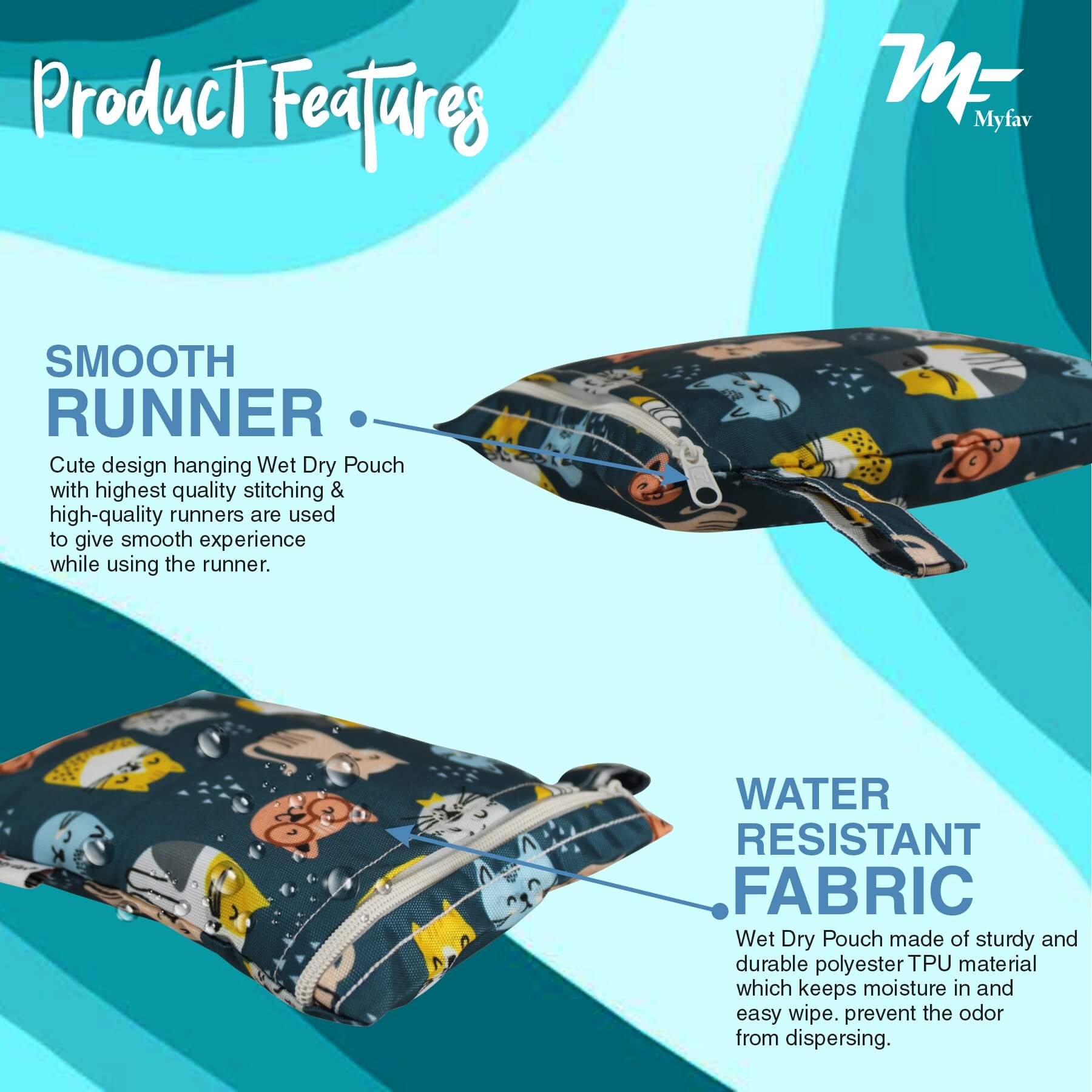 My Fav Cat Print Multiutility Wet Dry Pouch/Diaper Bag/Travel Pouch/Travel Kit