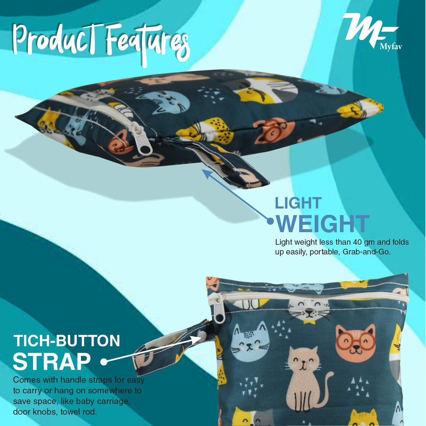 My Fav Cat Print Multiutility Wet Dry Pouch/Diaper Bag/Travel Pouch/Travel Kit