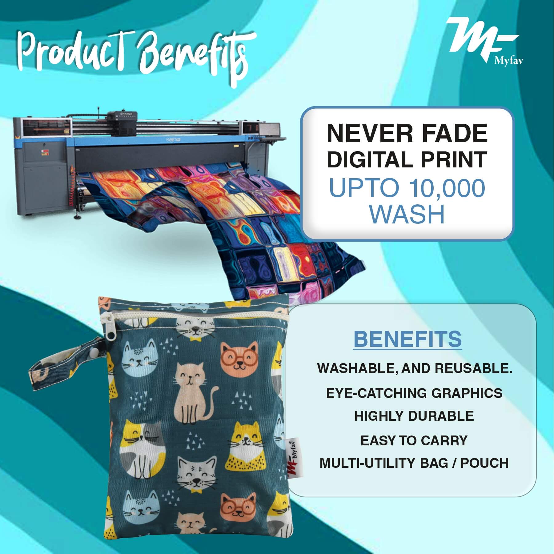 My Fav Cat Print Multiutility Wet Dry Pouch/Diaper Bag/Travel Pouch/Travel Kit