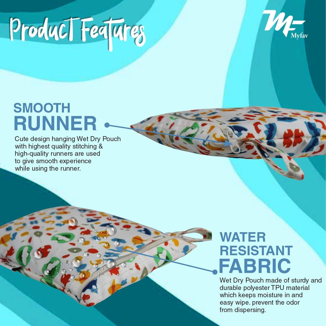 My Fav Multicolor Printed Multiutility Wet Dry Pouch/Diaper Bag/Travel Pouch/Travel Kit