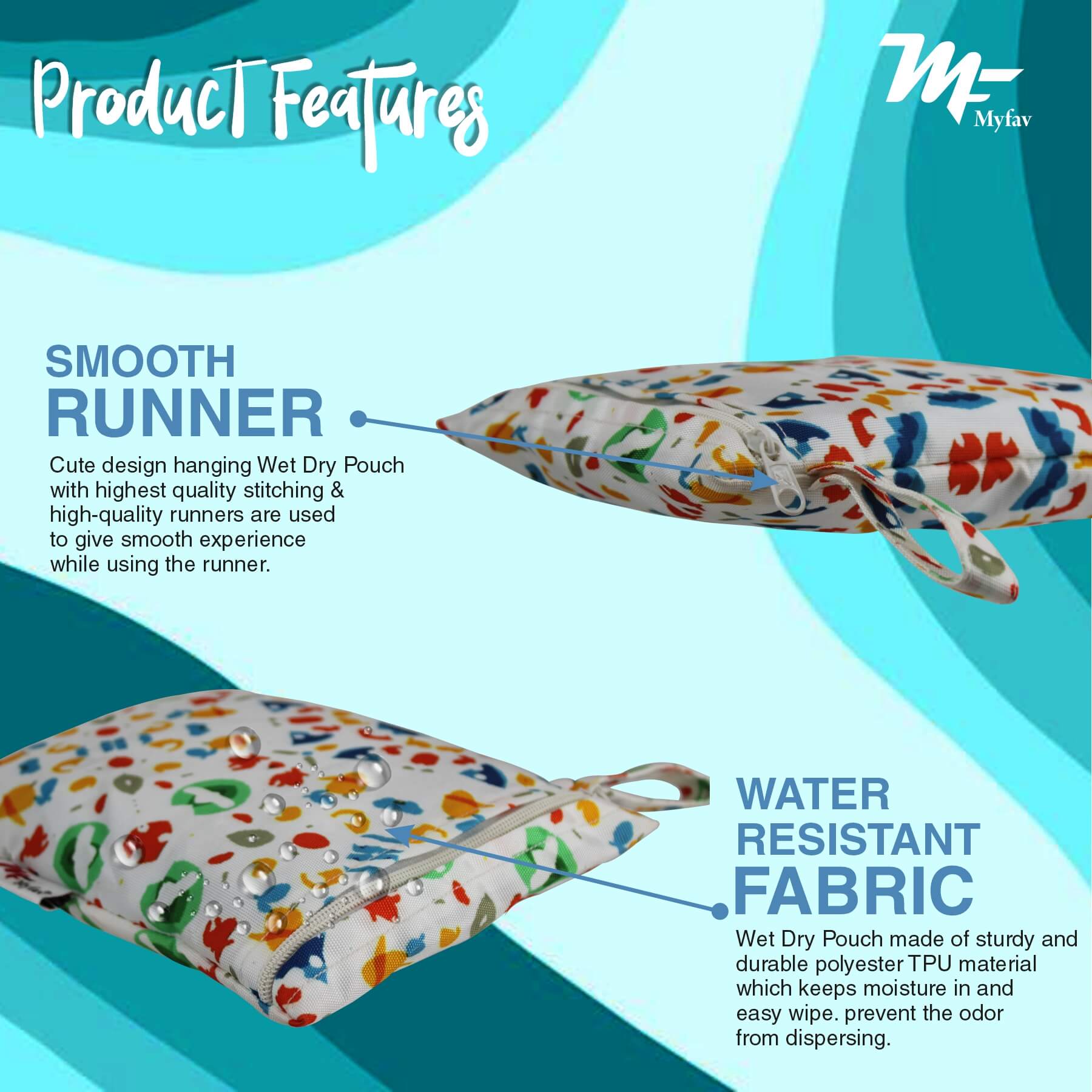 My Fav Multicolor Printed Multiutility Wet Dry Pouch/Diaper Bag/Travel Pouch/Travel Kit