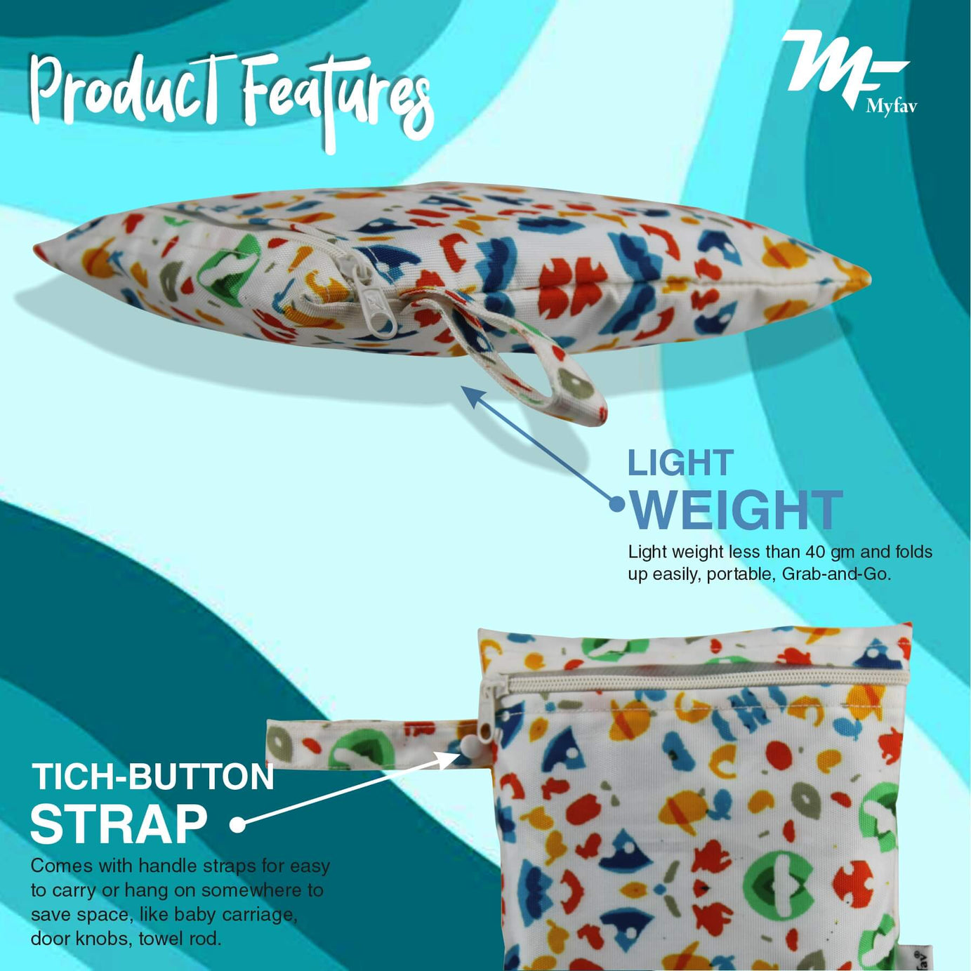 My Fav Multicolor Printed Multiutility Wet Dry Pouch/Diaper Bag/Travel Pouch/Travel Kit