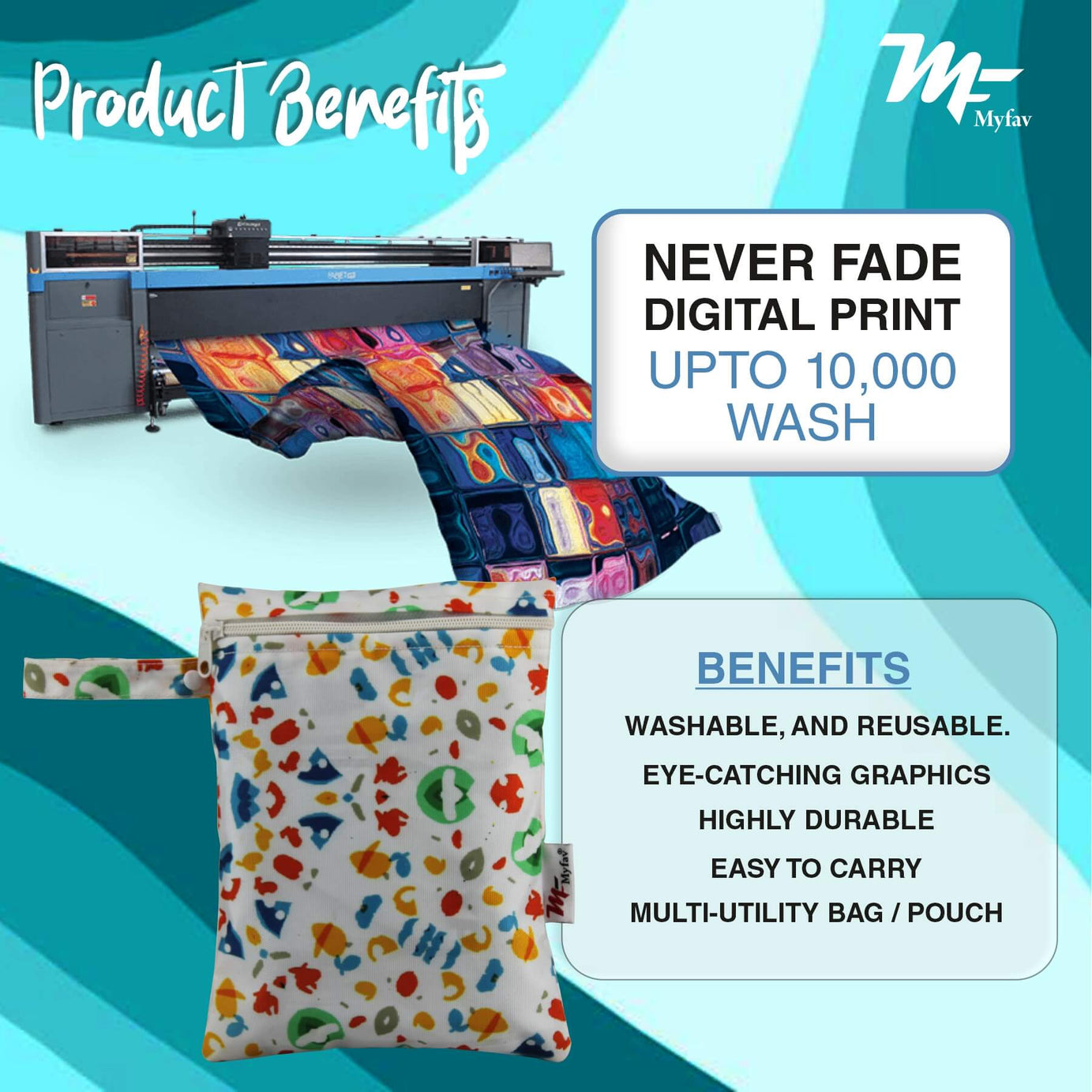 My Fav Multicolor Printed Multiutility Wet Dry Pouch/Diaper Bag/Travel Pouch/Travel Kit