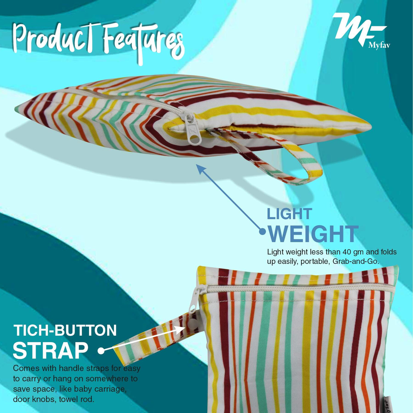 My Fav Stripes Print Multiutility Wet Dry Pouch/Diaper Bag/Travel Pouch/Travel Kit