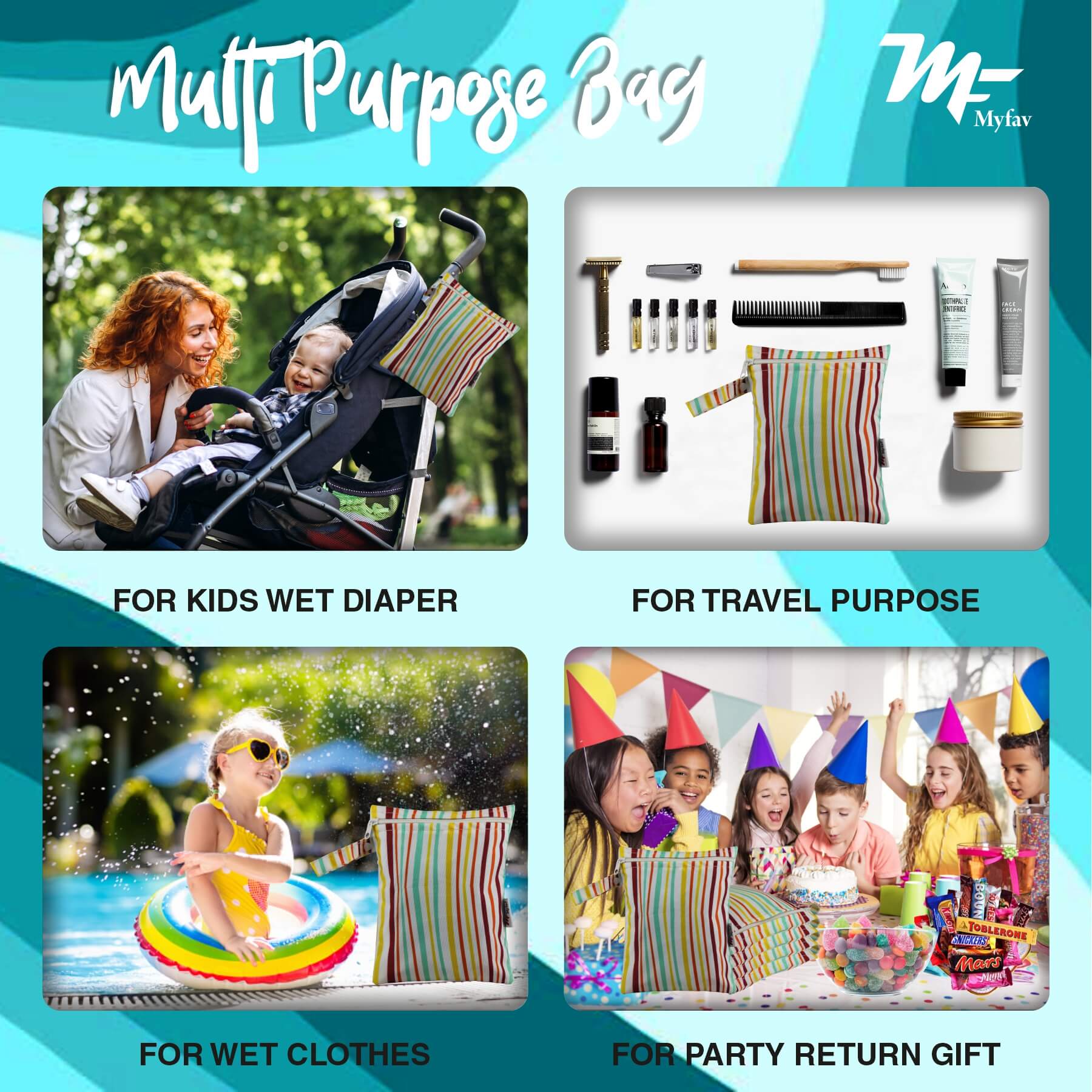 My Fav Stripes Print Multiutility Wet Dry Pouch/Diaper Bag/Travel Pouch/Travel Kit