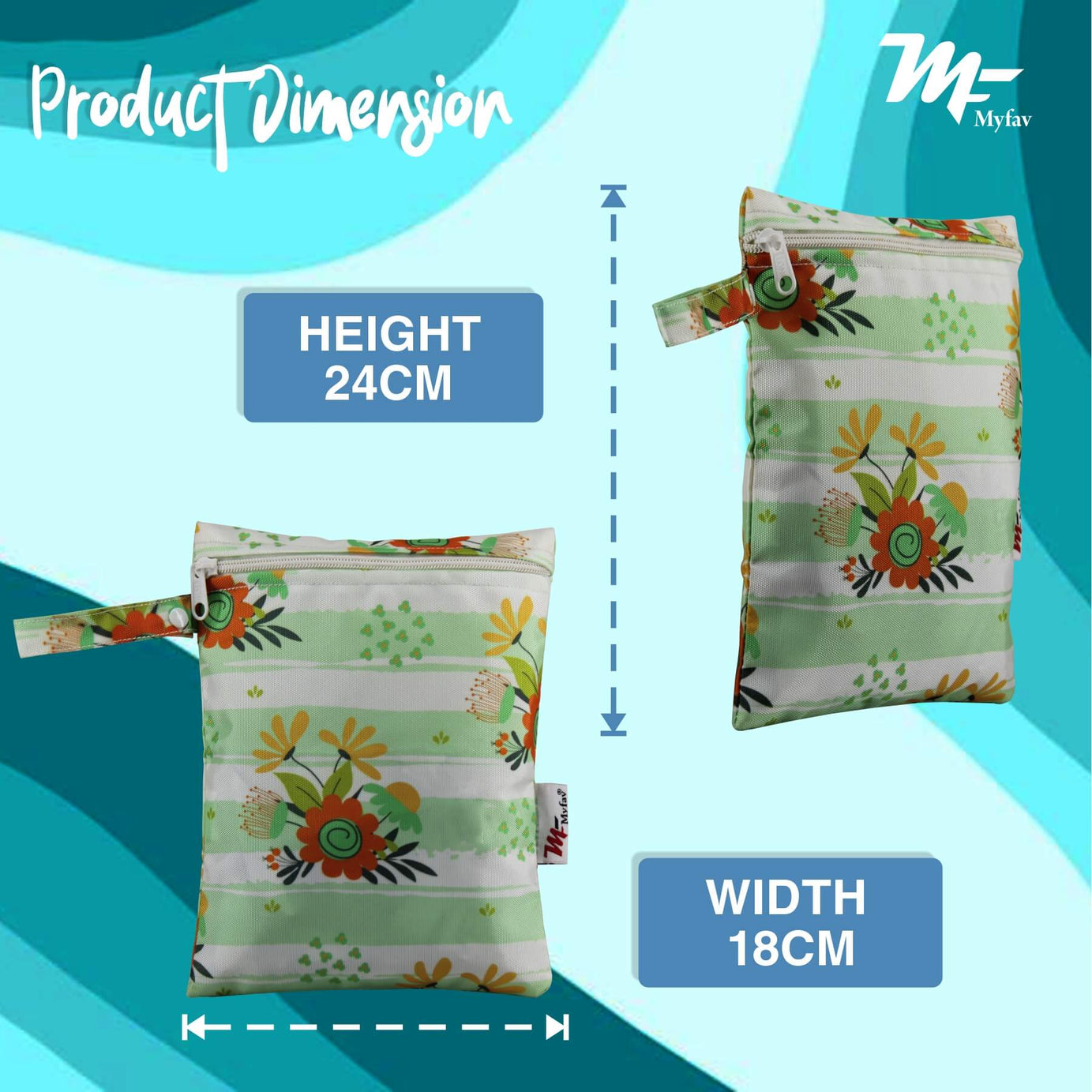 My Fav Floral Print Green Multiutility Wet Dry Pouch/Diaper Bag/Travel Pouch/Travel Kit