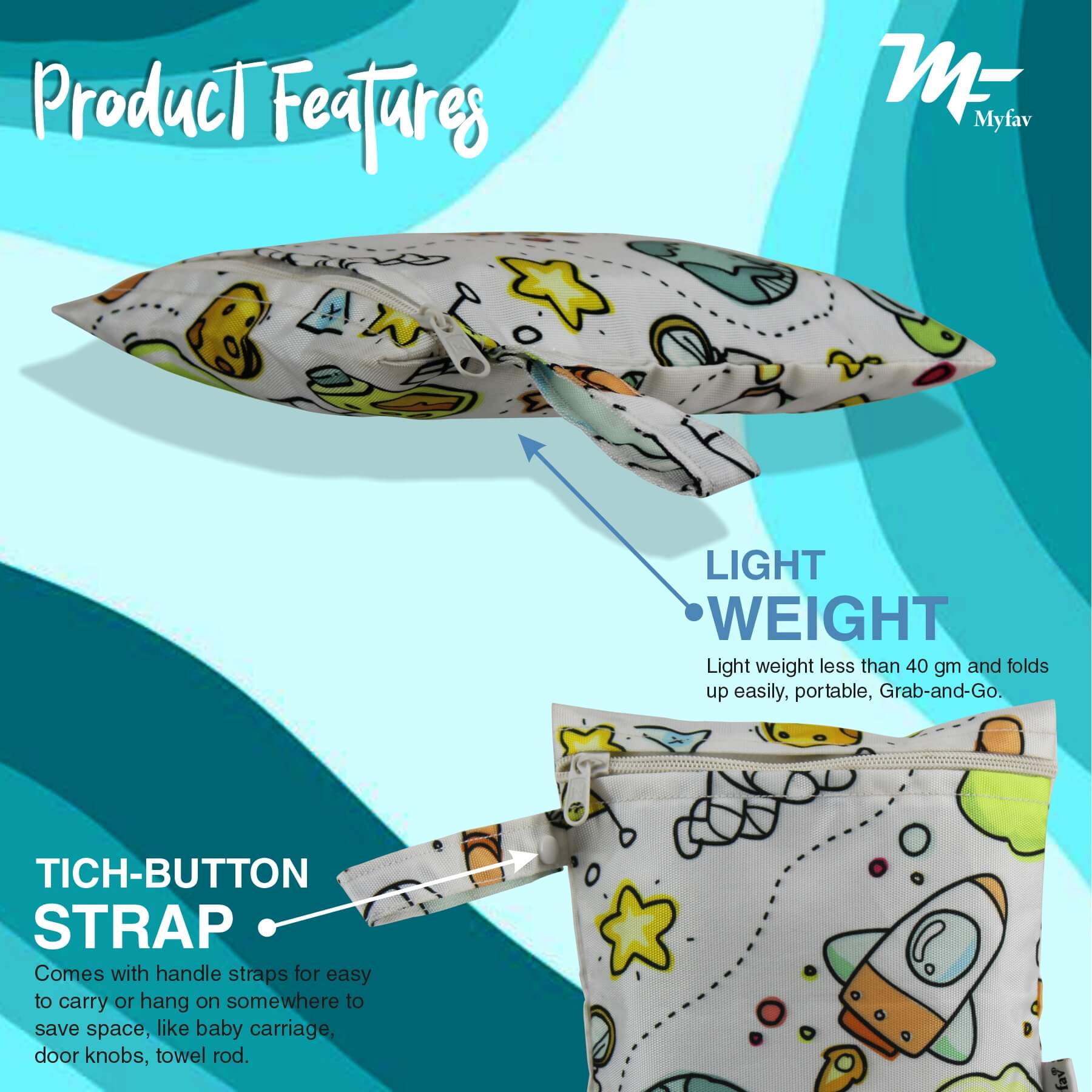 My Fav Spiral Print Multiutility Wet Dry Pouch/Diaper Bag/Travel Pouch/Travel Kit - Pack of 3
