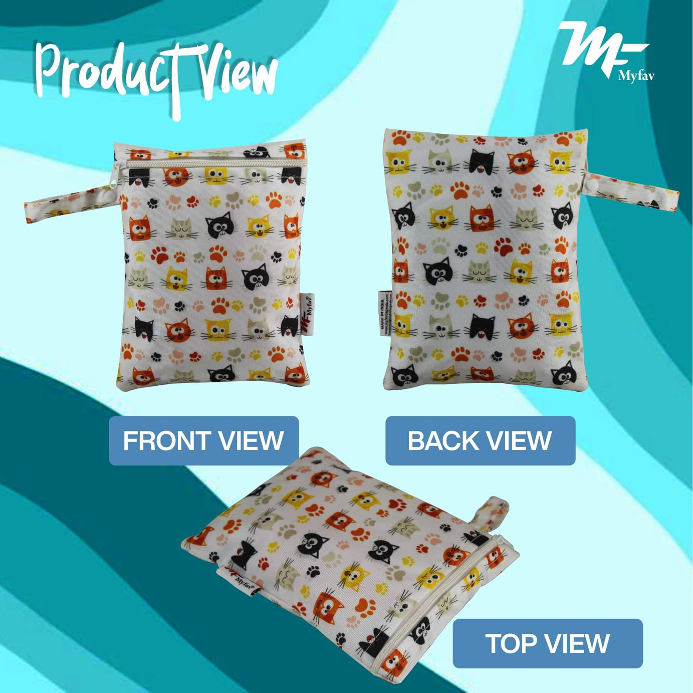 My Fav Cat Faces Print Multiutility Wet Dry Pouch/Diaper Bag/Travel Pouch/Travel Kit