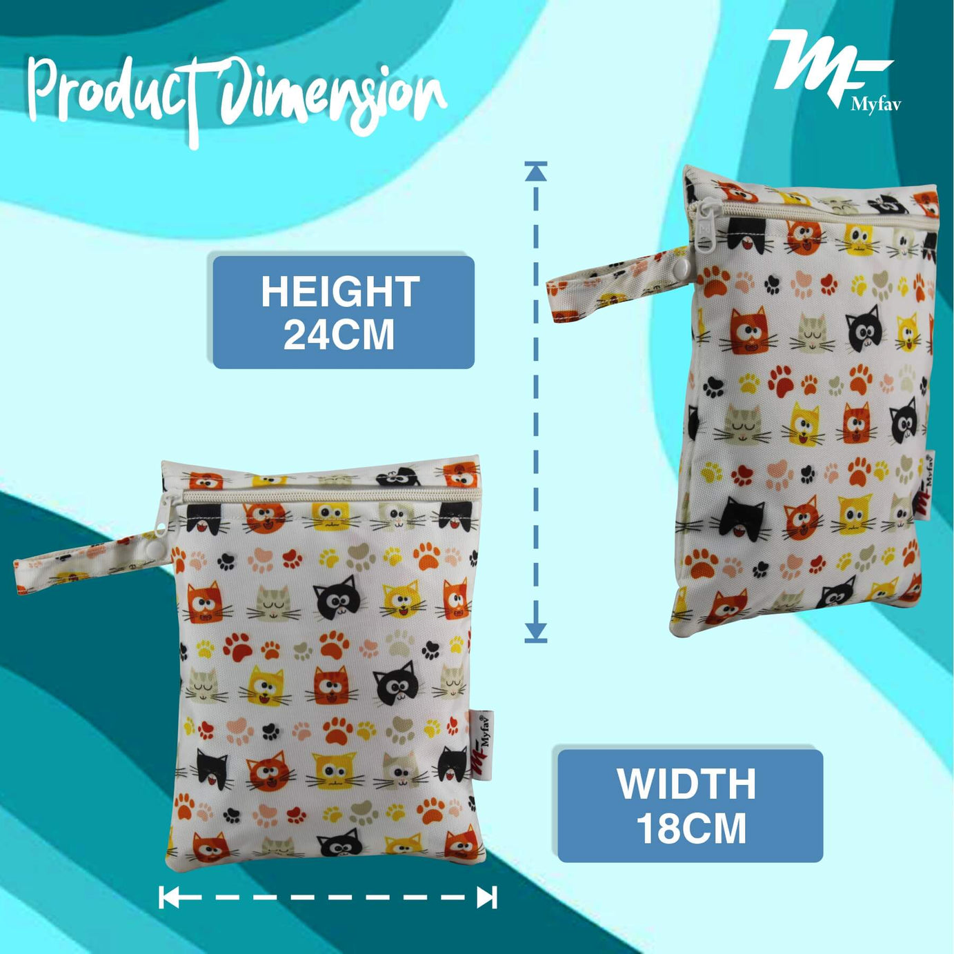 My Fav Cat Faces Print Multiutility Wet Dry Pouch/Diaper Bag/Travel Pouch/Travel Kit