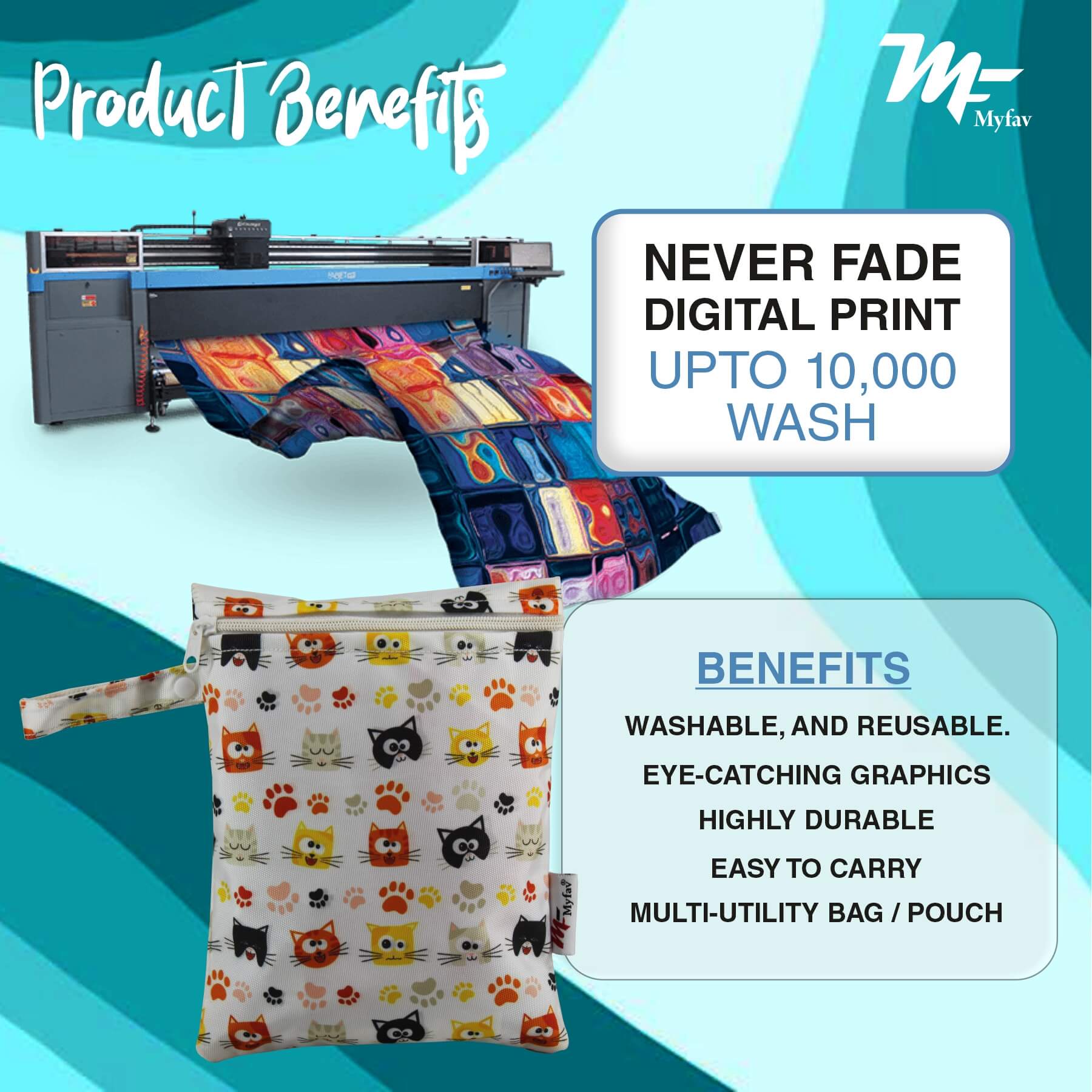 My Fav Cat Faces Print Multiutility Wet Dry Pouch/Diaper Bag/Travel Pouch/Travel Kit