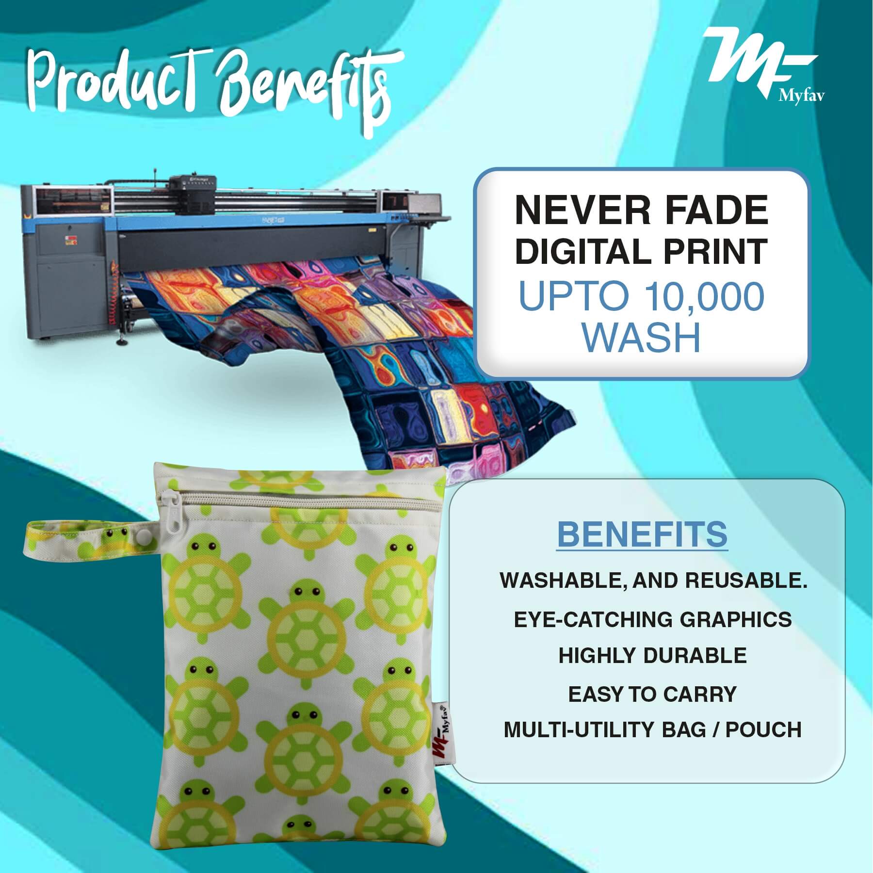 My Fav Turtle Print Multiutility Wet Dry Pouch/Diaper Bag/Travel Pouch/Travel Kit