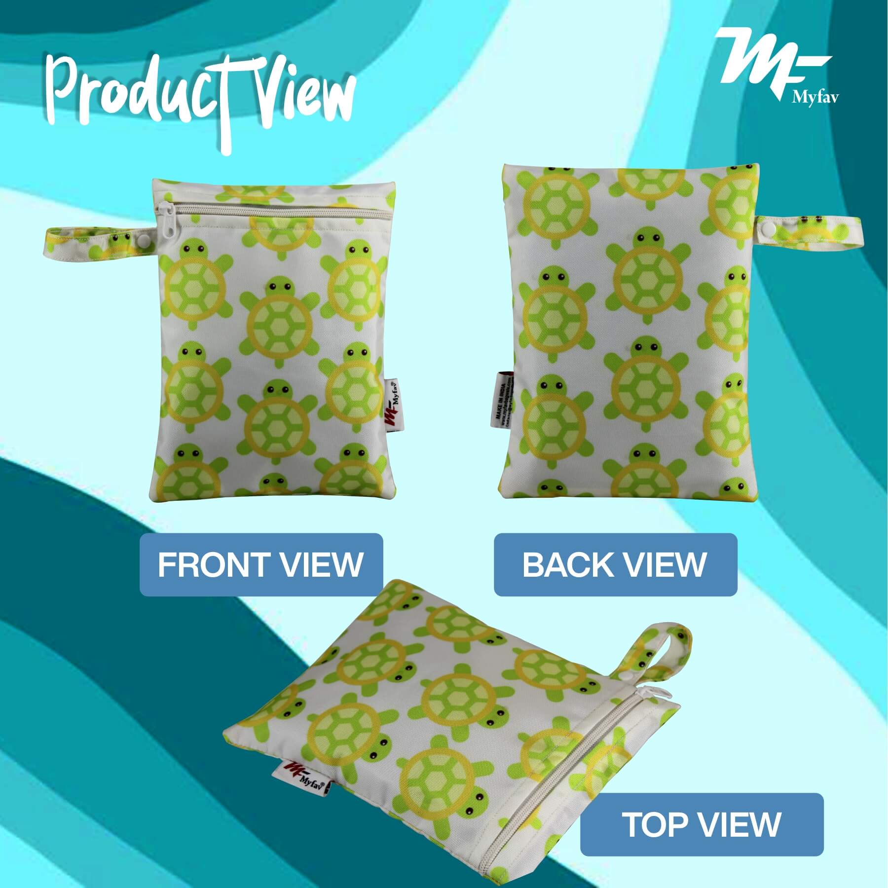 My Fav Turtle Print Multiutility Wet Dry Pouch/Diaper Bag/Travel Pouch/Travel Kit