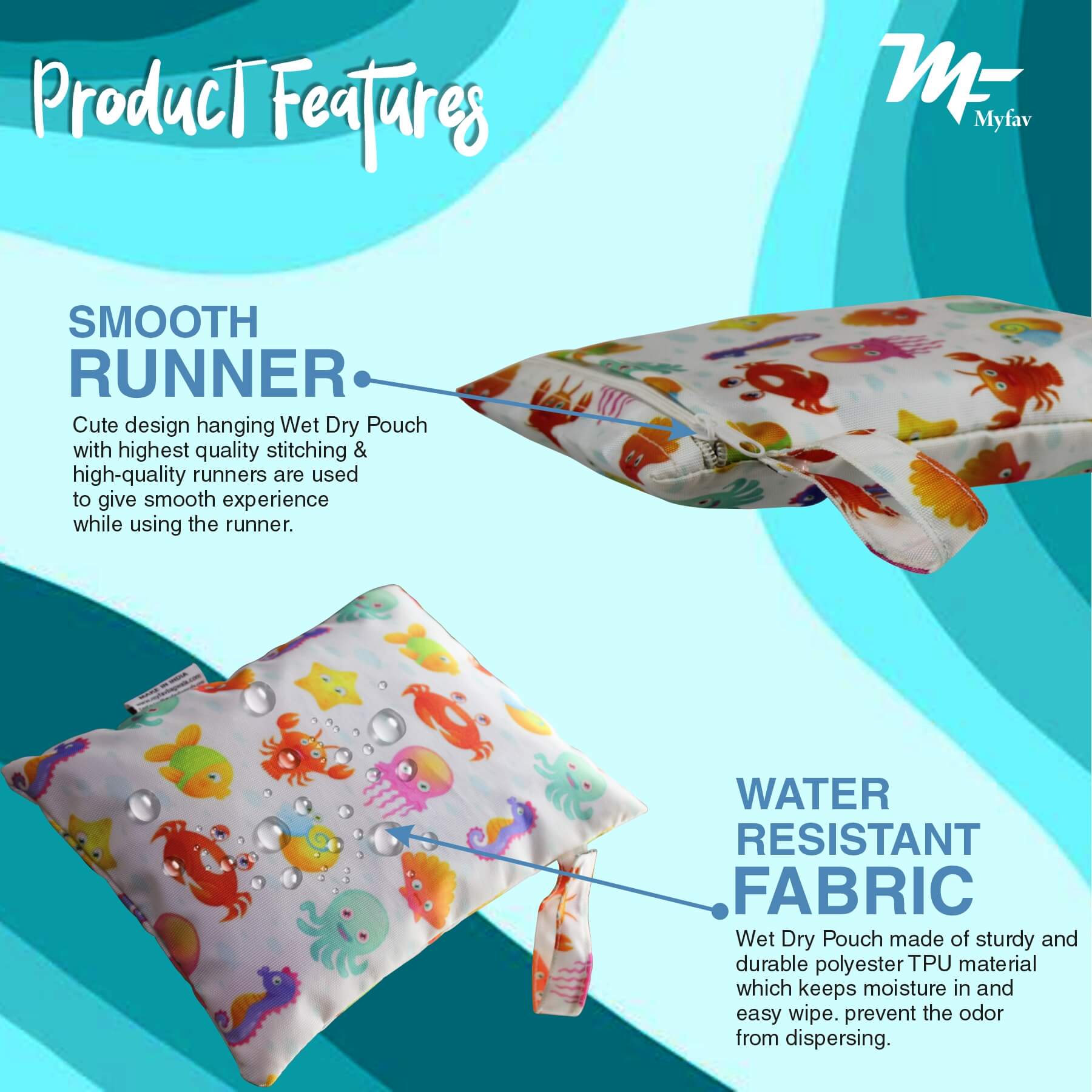 My Fav Multicolor Multiutility Wet Dry Pouch/Diaper Bag/Travel Pouch/Travel Kit - Pack of 6