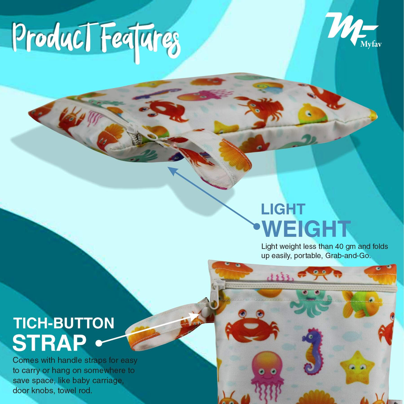 My Fav Multicolor Multiutility Wet Dry Pouch/Diaper Bag/Travel Pouch/Travel Kit - Pack of 6