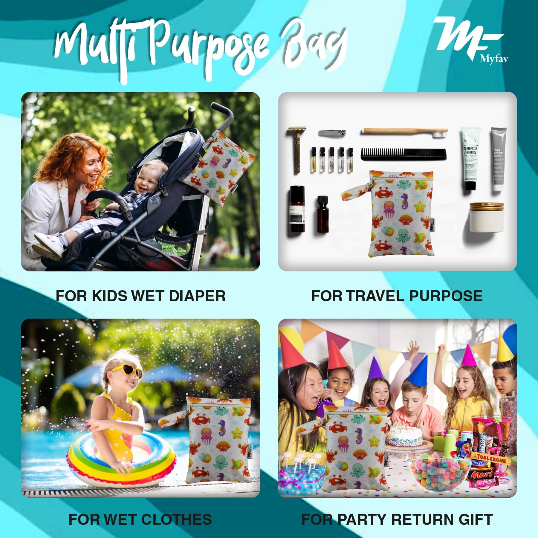 My Fav Digital Printed Multiutility Wet Dry Pouch/Diaper Bag/Travel Pouch/Travel Kit - Pack of 3