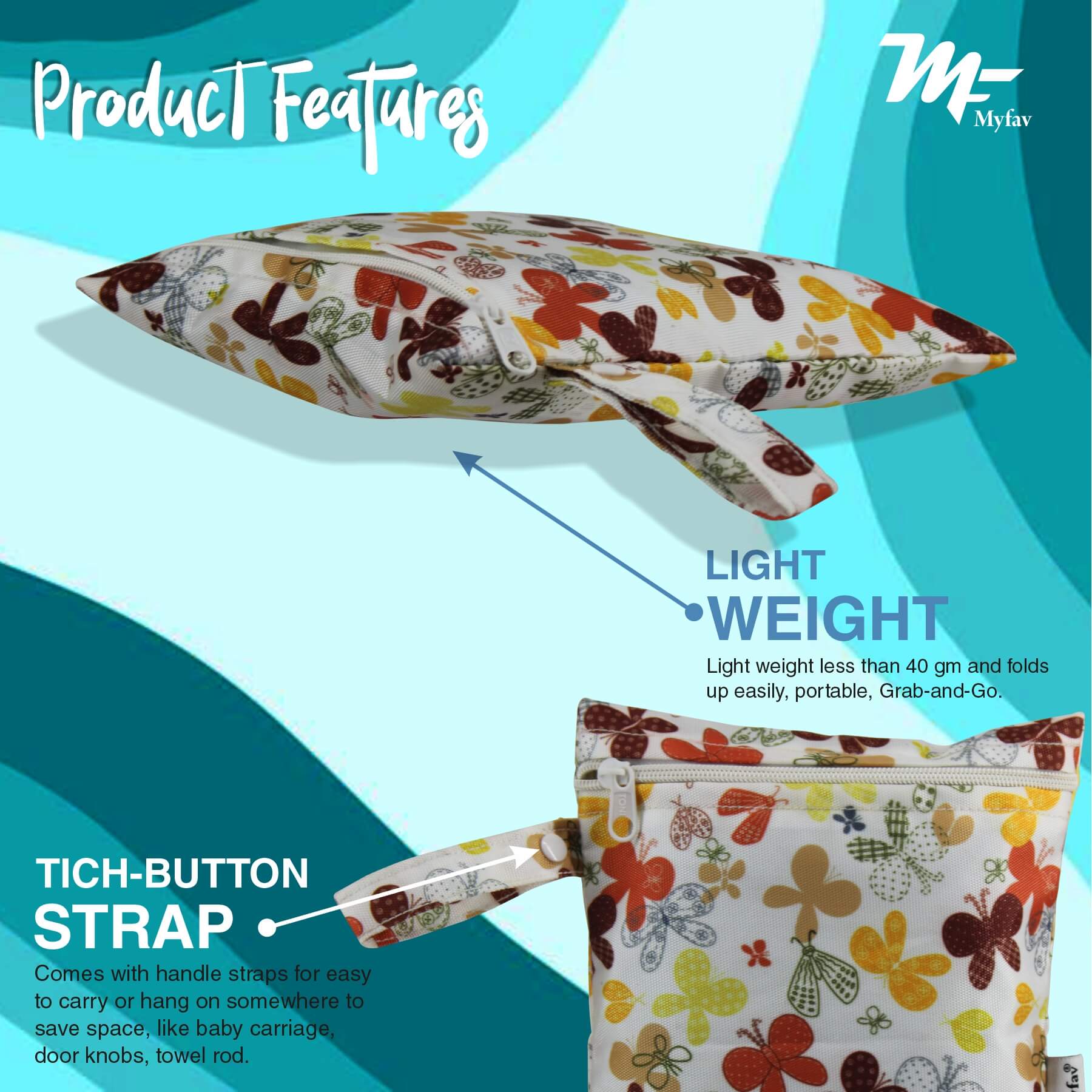 My Fav Butterfly Print Multiutility Wet Dry Pouch/Diaper Bag/Travel Pouch/Travel Kit