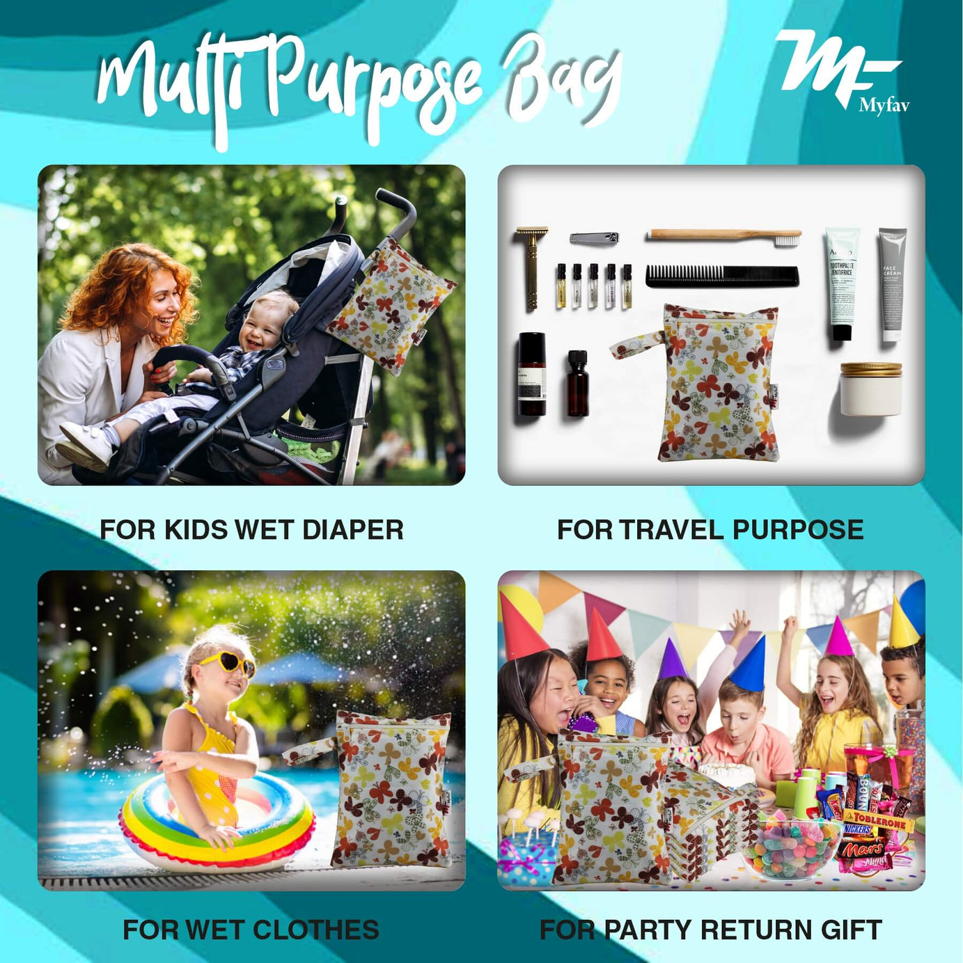 My Fav Butterfly Print Multiutility Wet Dry Pouch/Diaper Bag/Travel Pouch/Travel Kit