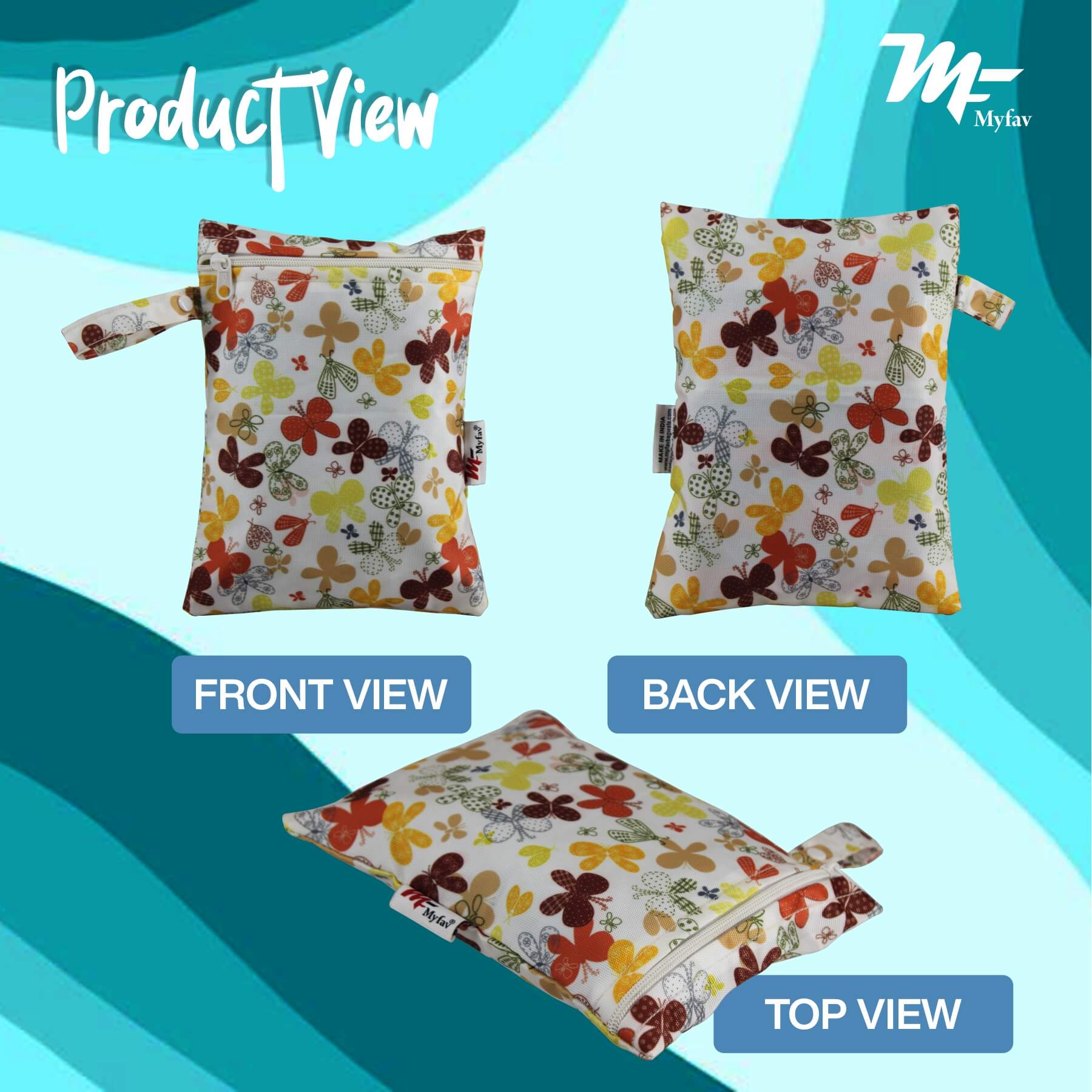 My Fav Butterfly Print Multiutility Wet Dry Pouch/Diaper Bag/Travel Pouch/Travel Kit