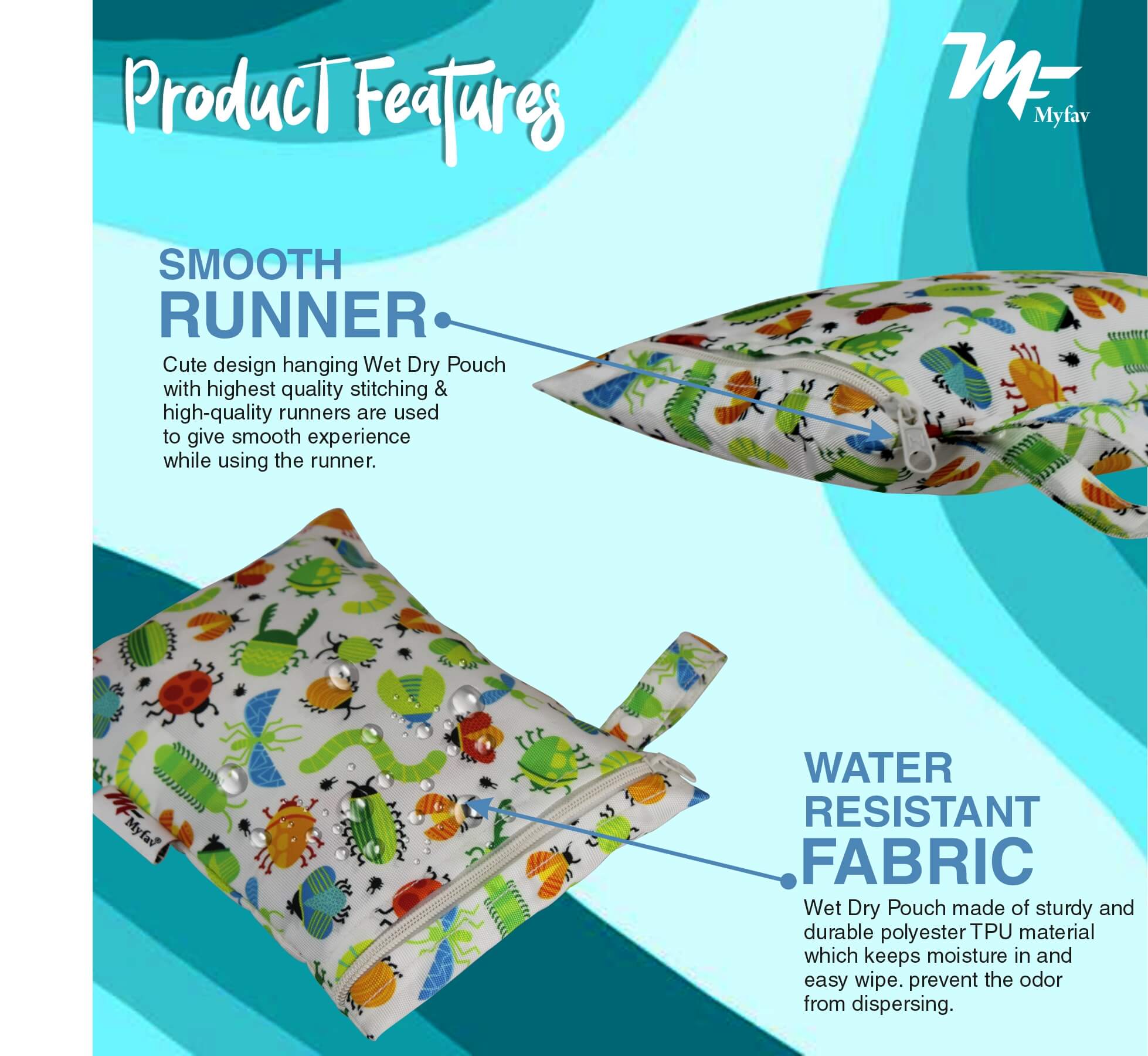 My Fav Insects Print Multiutility Wet Dry Pouch/Diaper Bag/Travel Pouch/Travel Kit