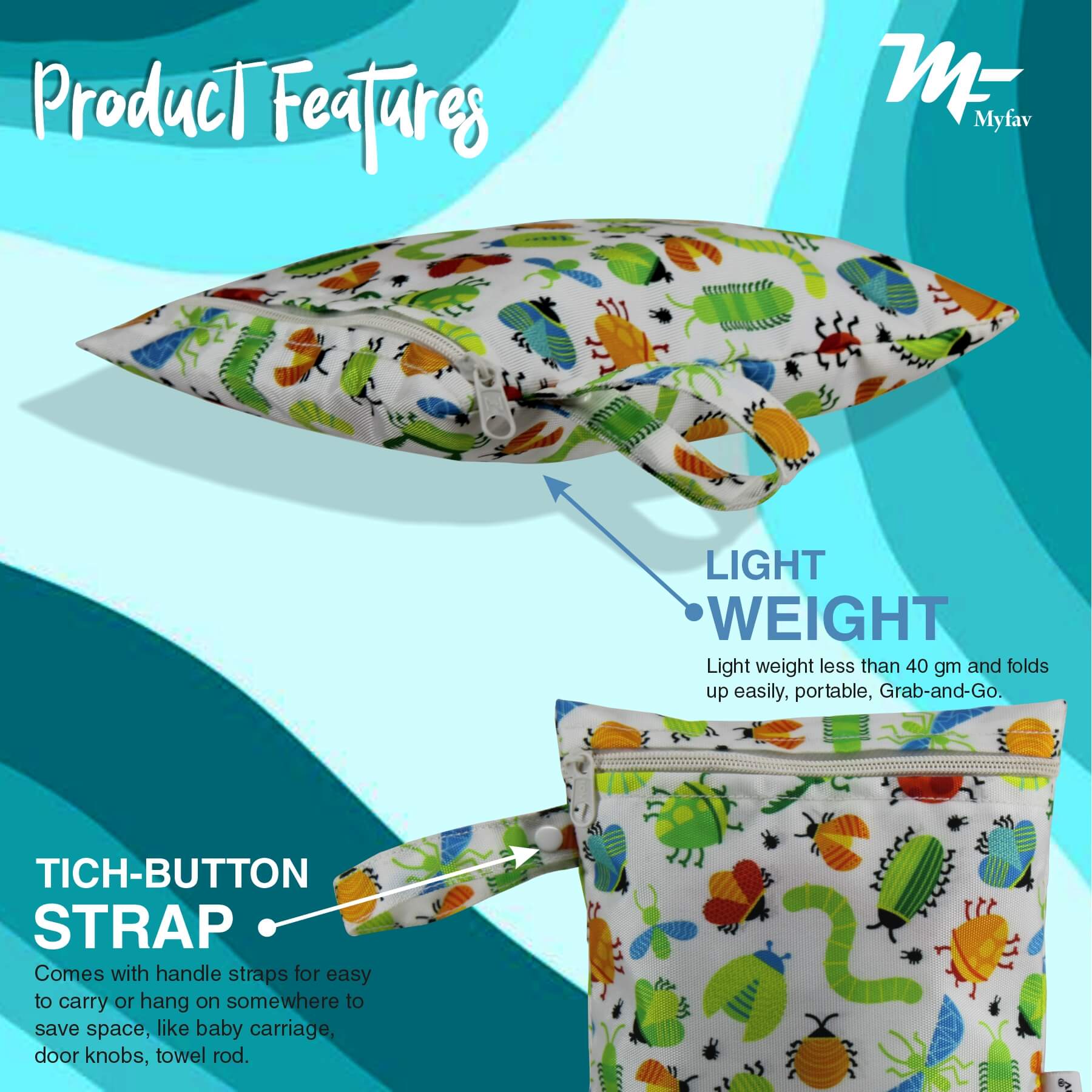 My Fav Insects Print Multiutility Wet Dry Pouch/Diaper Bag/Travel Pouch/Travel Kit